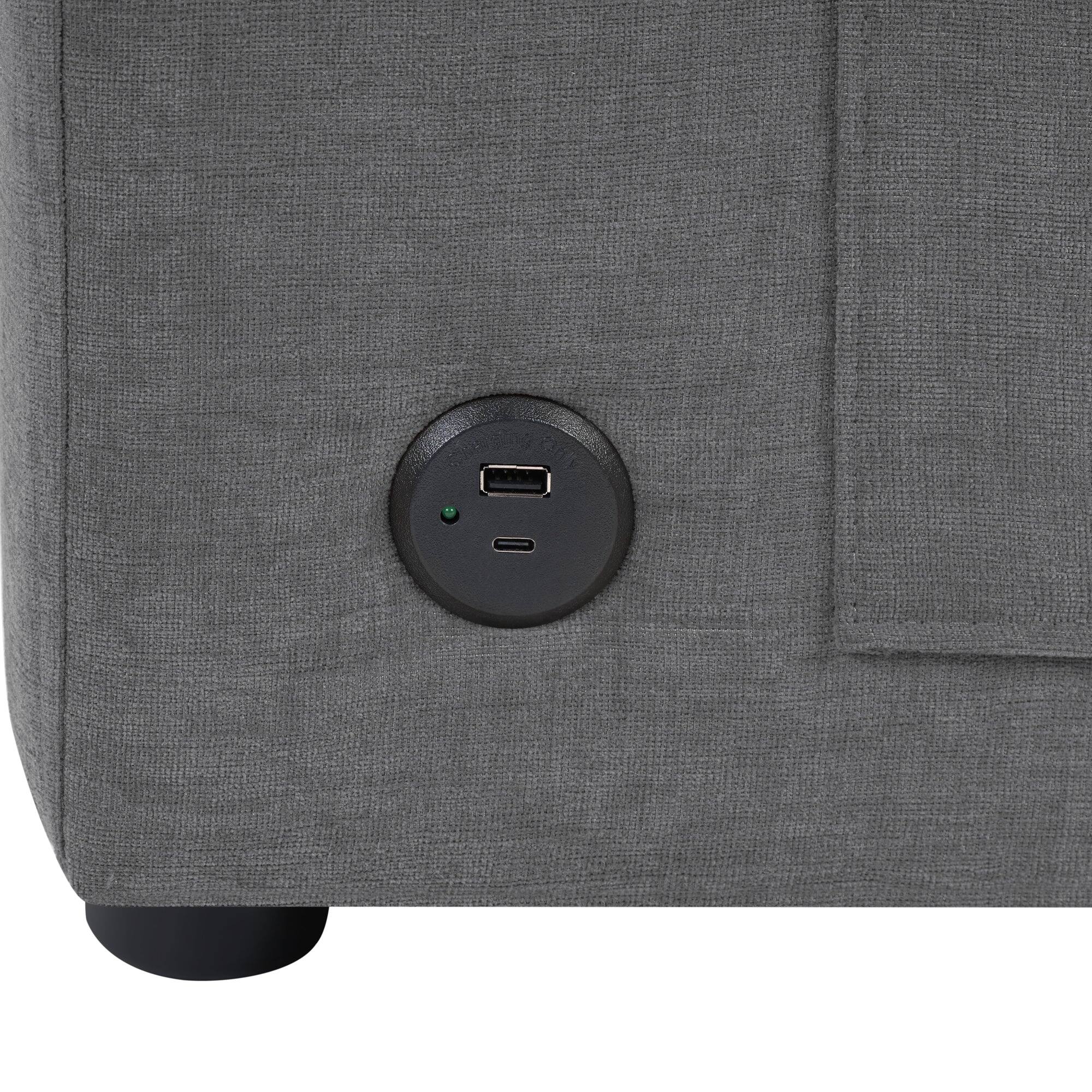 Alt View 4. Boyel Living - Modern 84.6 inch Sectional L-shaped Sofa Couch with Curved Chaise Lounge USB Ports and Side Storage Pockets in Gray - Gray.