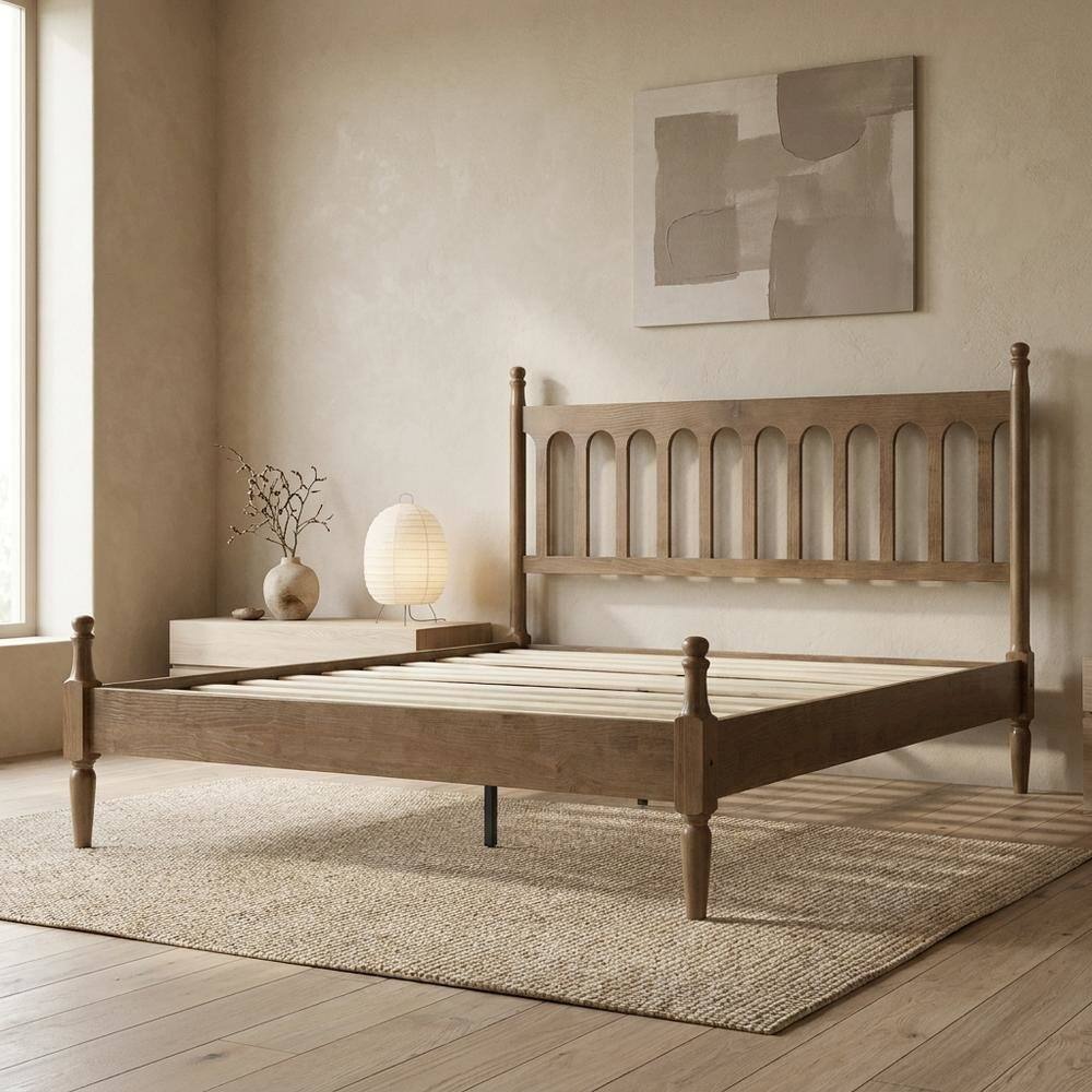 Alt View 5. FurniFact - Solid Wood Bed with Headboard - Barnwood.