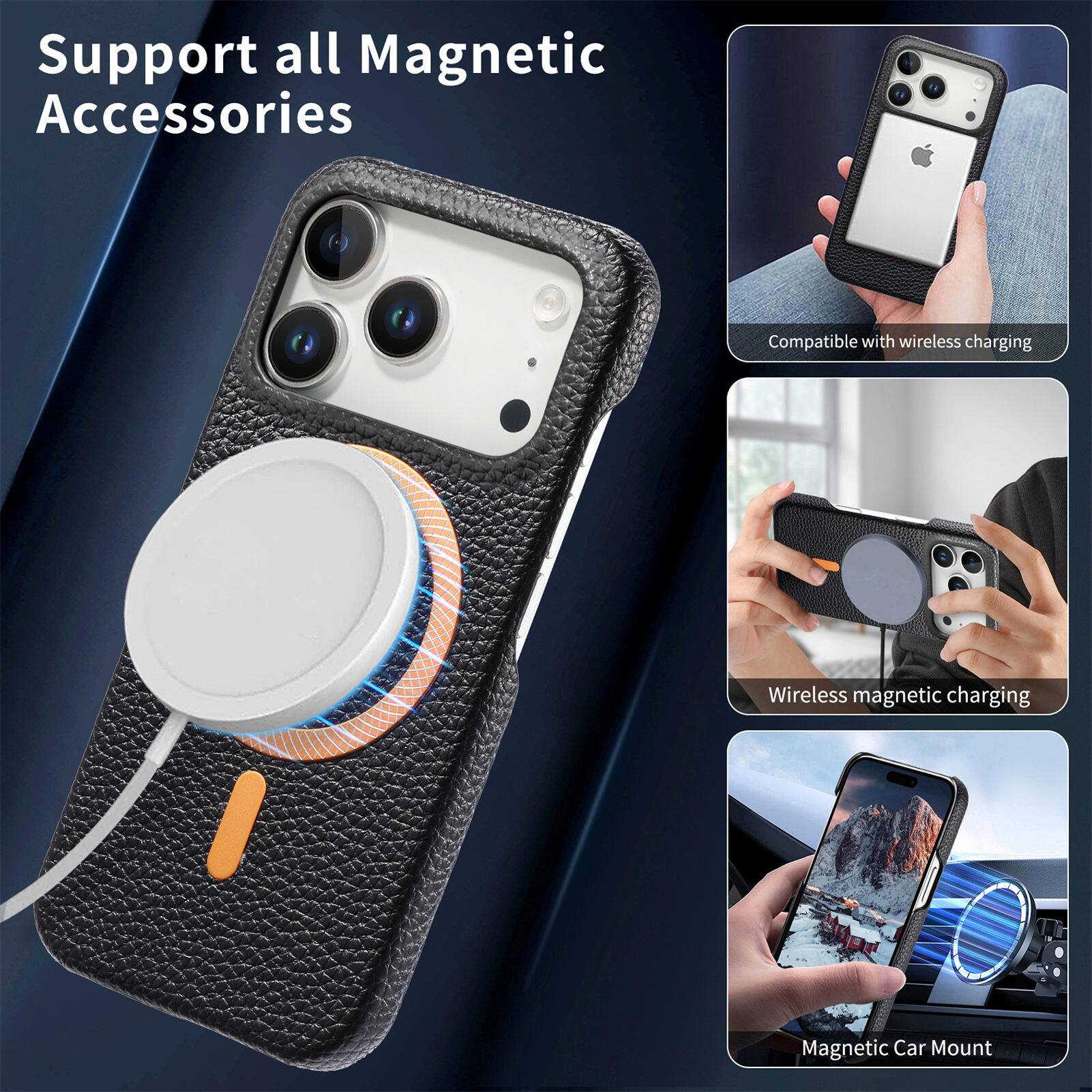 Support all Magnetic Accessories  
Compatible with wireless charging  
Wireless magnetic charging  
Magnetic Car Mount