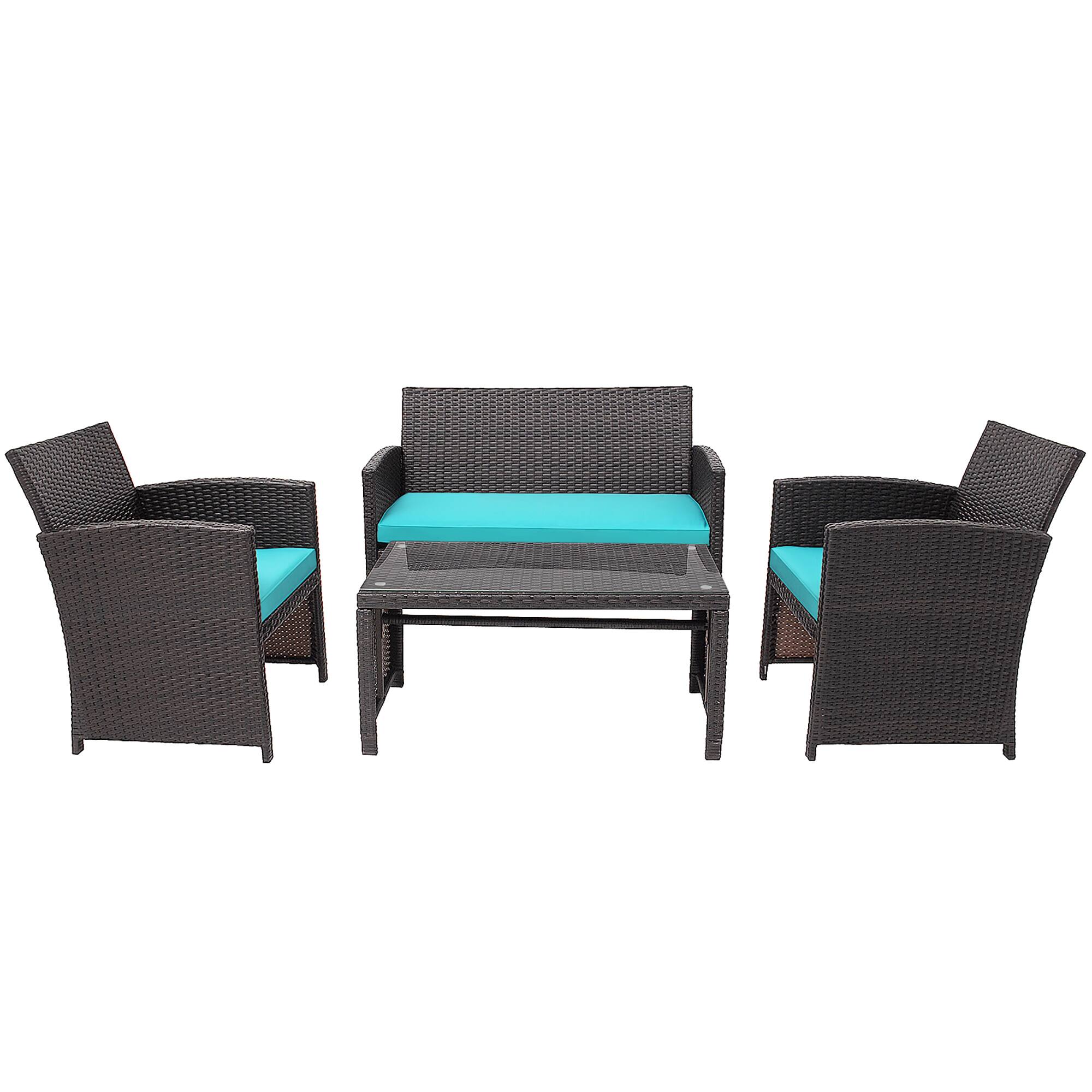 Alt View 9. Costway - Costway 8PCS Patio Rattan Furniture Set Cushioned Chair Sofa Table - Turquoise.