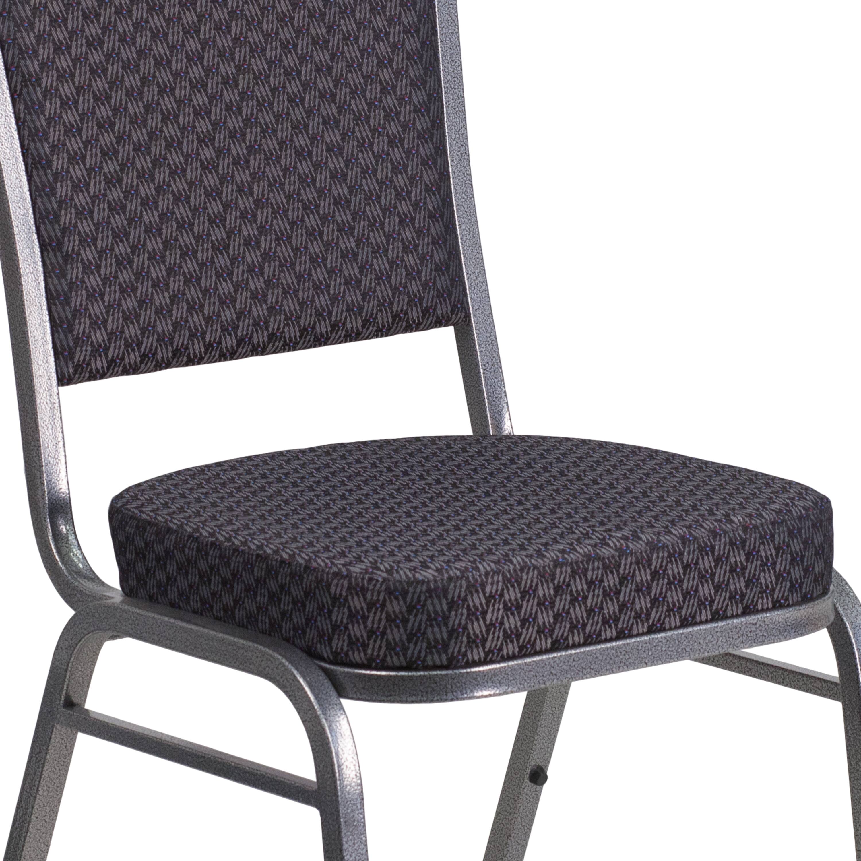 Alt View 8. Emma + Oliver - 4 Pack Crown Back Stacking Banquet Chair - Black Patterned Fabric/Silver Vein Frame.