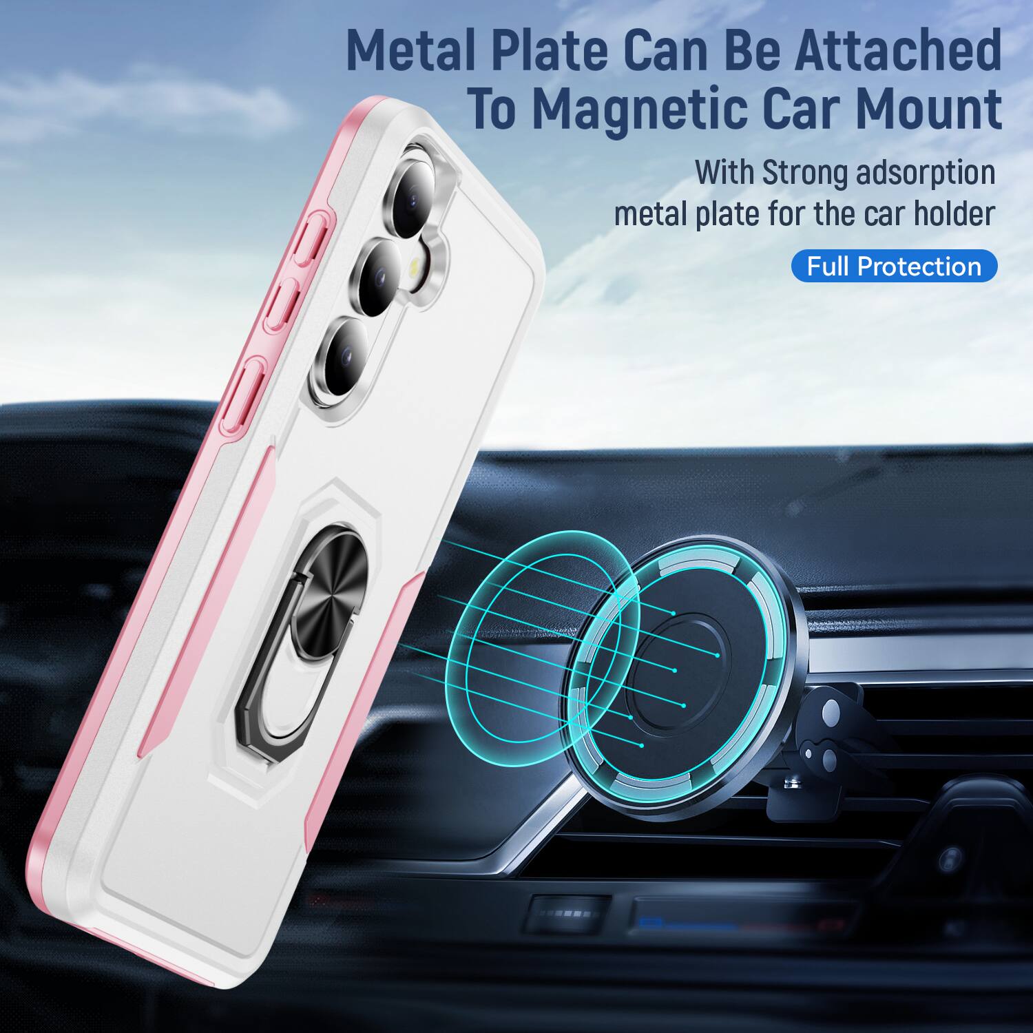 Metal Plate Can Be Attached To Magnetic Car Mount

With Strong adsorption metal plate for the car holder

Full Protection