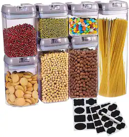 Cheer Collection - Set of 7 Airtight Food Storage Containers- Heavy Duty Pantry - No Color Family