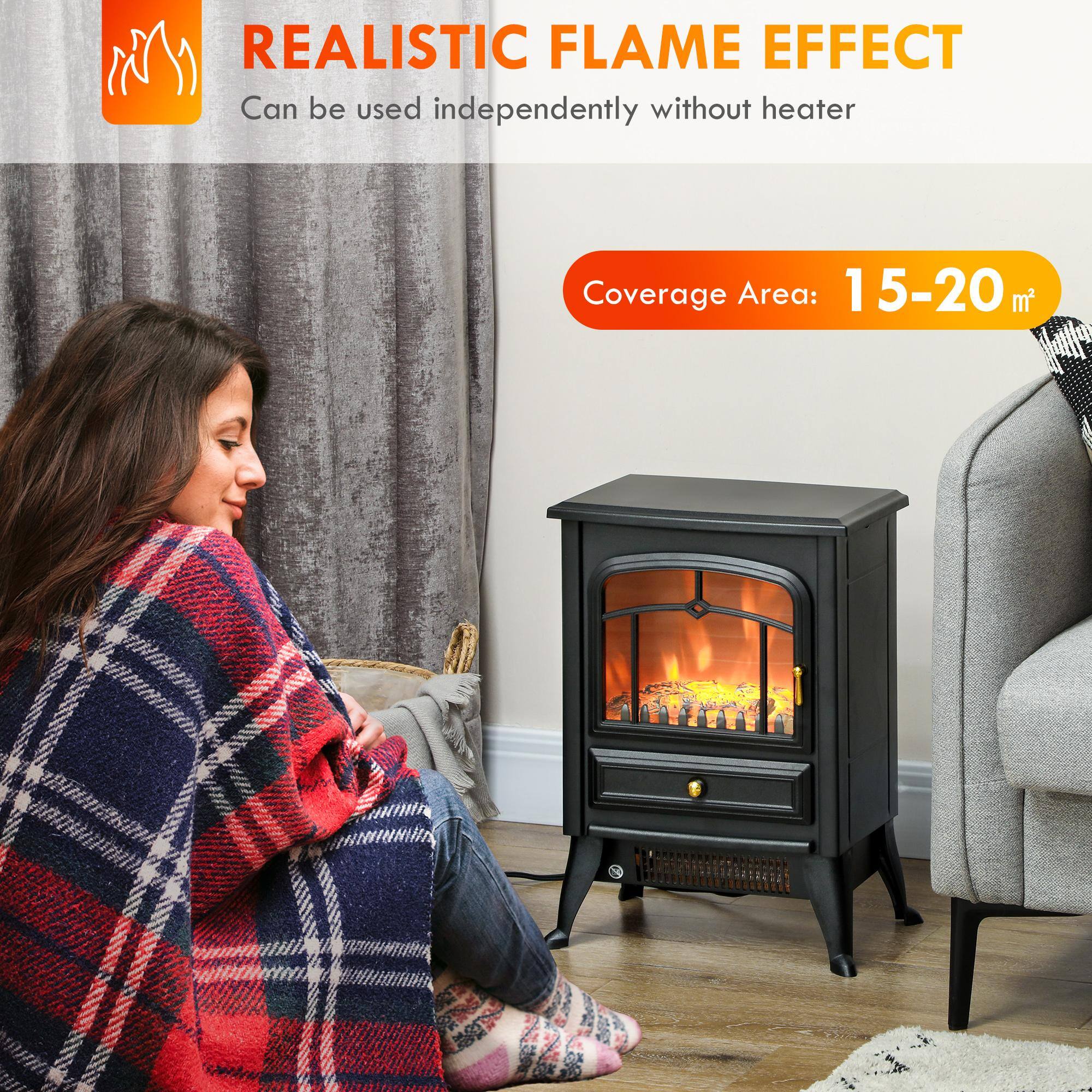 REALISTIC FLAME EFFECT  
Can be used independently without heater  

Coverage Area: 15-20 m²