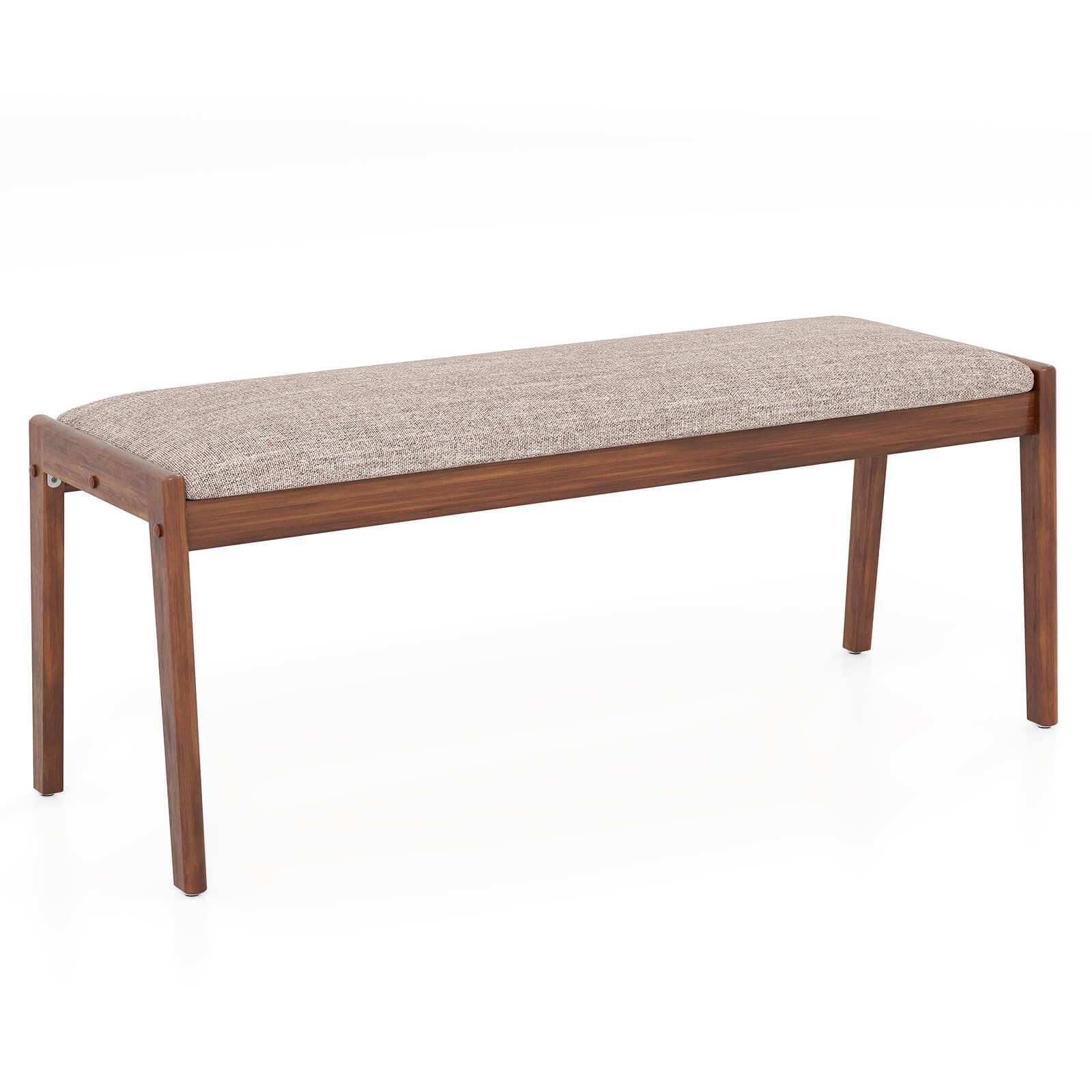 Front. Costway - Costway 1 PCS 45" Farmhouse Backless Bench with Rubber Wood Legs & Fabric Padded Seat - Walnut+Beige.