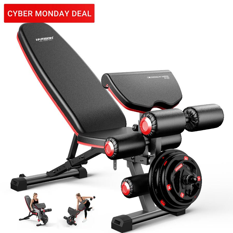 HARISON - Adjustable Weight Bench with Leg Extension & Preacher Pad for Home Gym Training (BB609Black) - Black