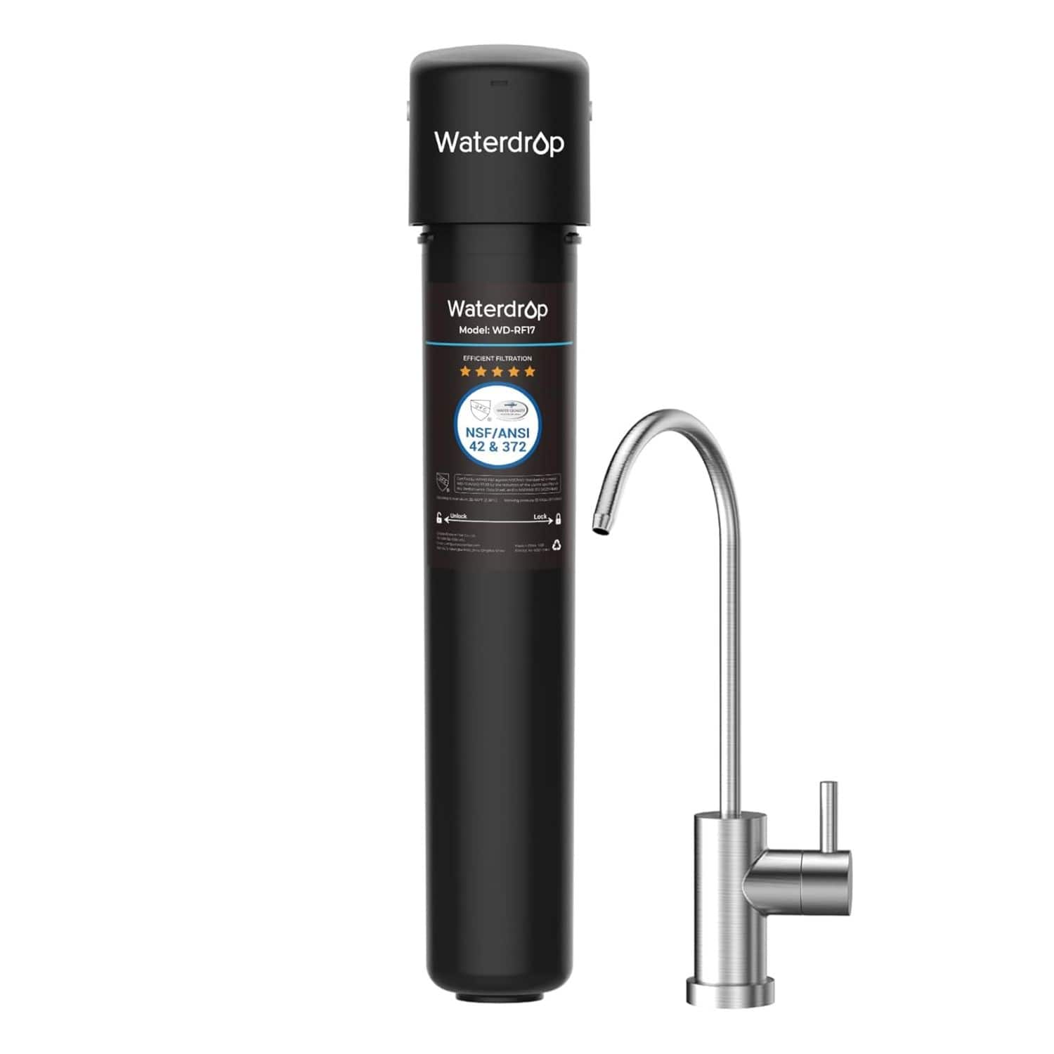 Waterdrop - 17UB 3 Years Under Sink Water Filter, Under Sink Water Filtration System, NSF/ANSI 42 Certified - Black