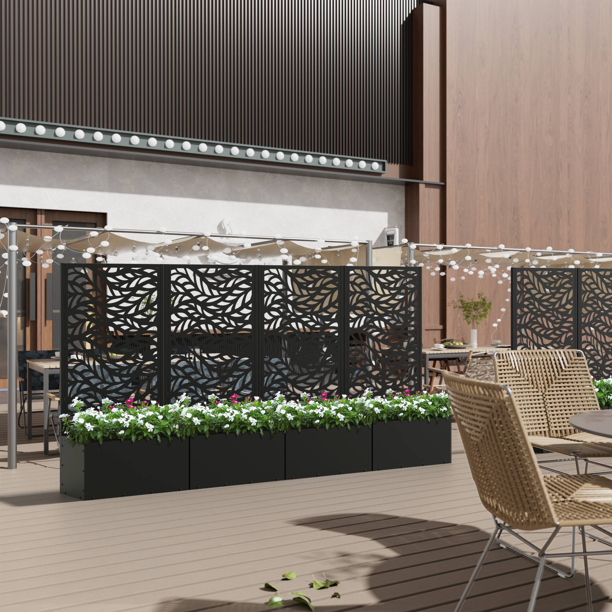 Alt View 2. PexFix - 47 in. H x 24 in. W Spring Pattern Rectangle Metal Planter Box Raised Garden Beds with Trellis-Ideal for Balcony - Black.