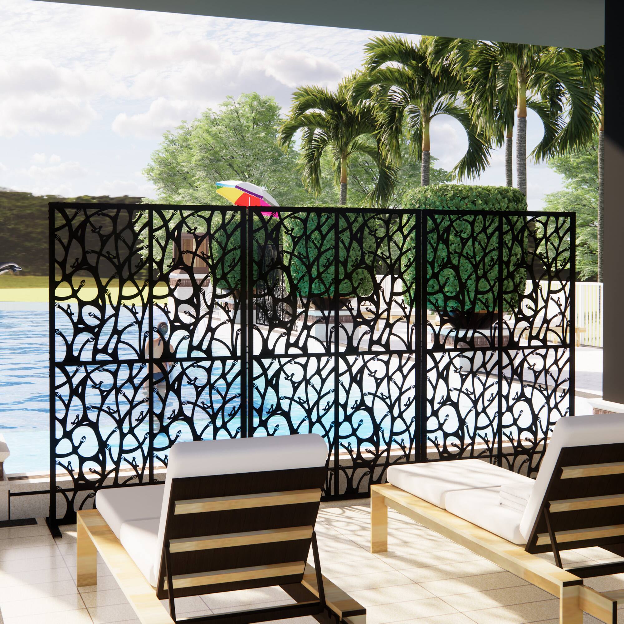 Angle. Loheer - 3.8 ft x 6 ft Metal Privacy Screen Freestanding Room Divider - Black.