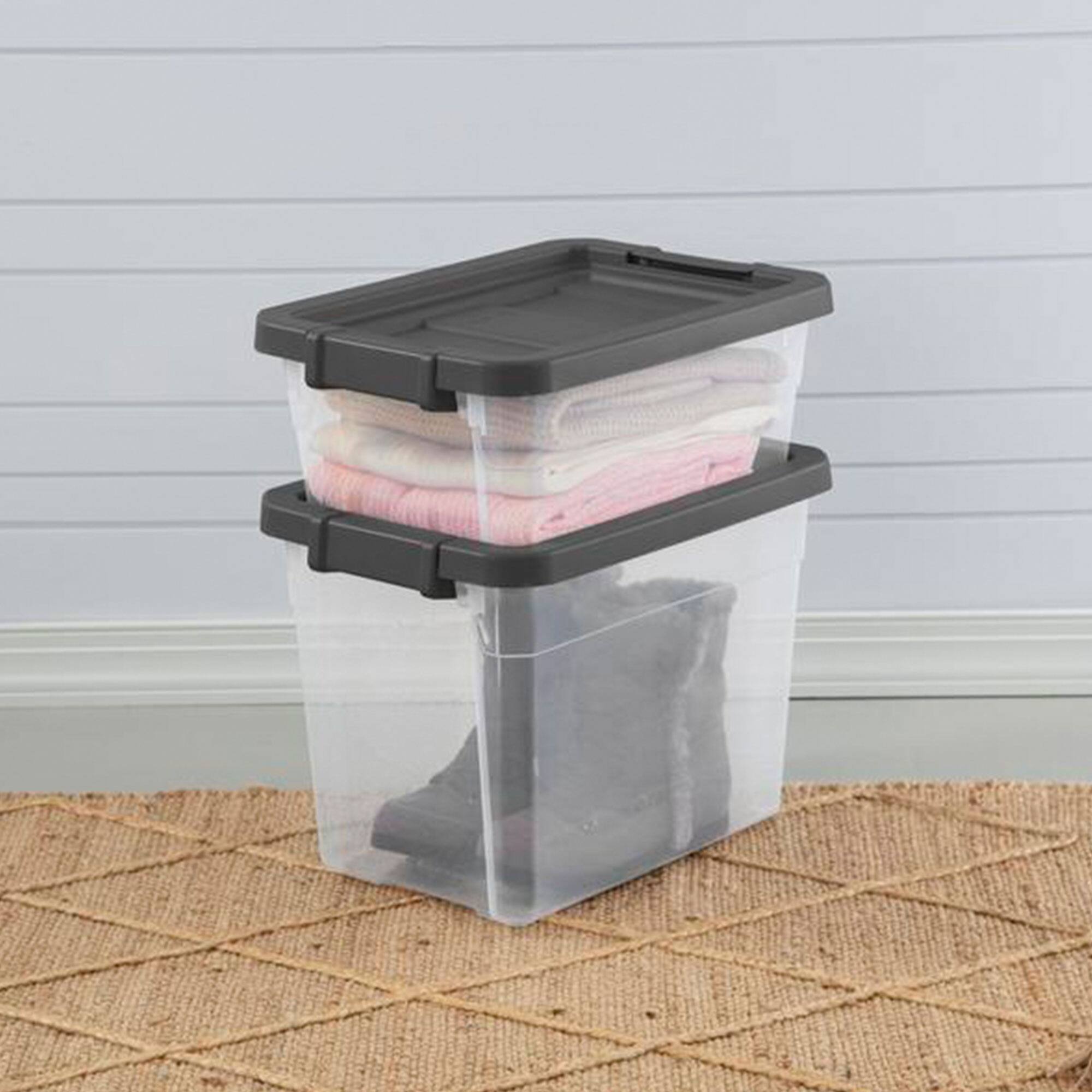 Alt View 5. Sterilite - Sterilite 30 Qt Clear Plastic Stackable Storage Bin with Grey Latch Lid, 6 Pack - Clear.