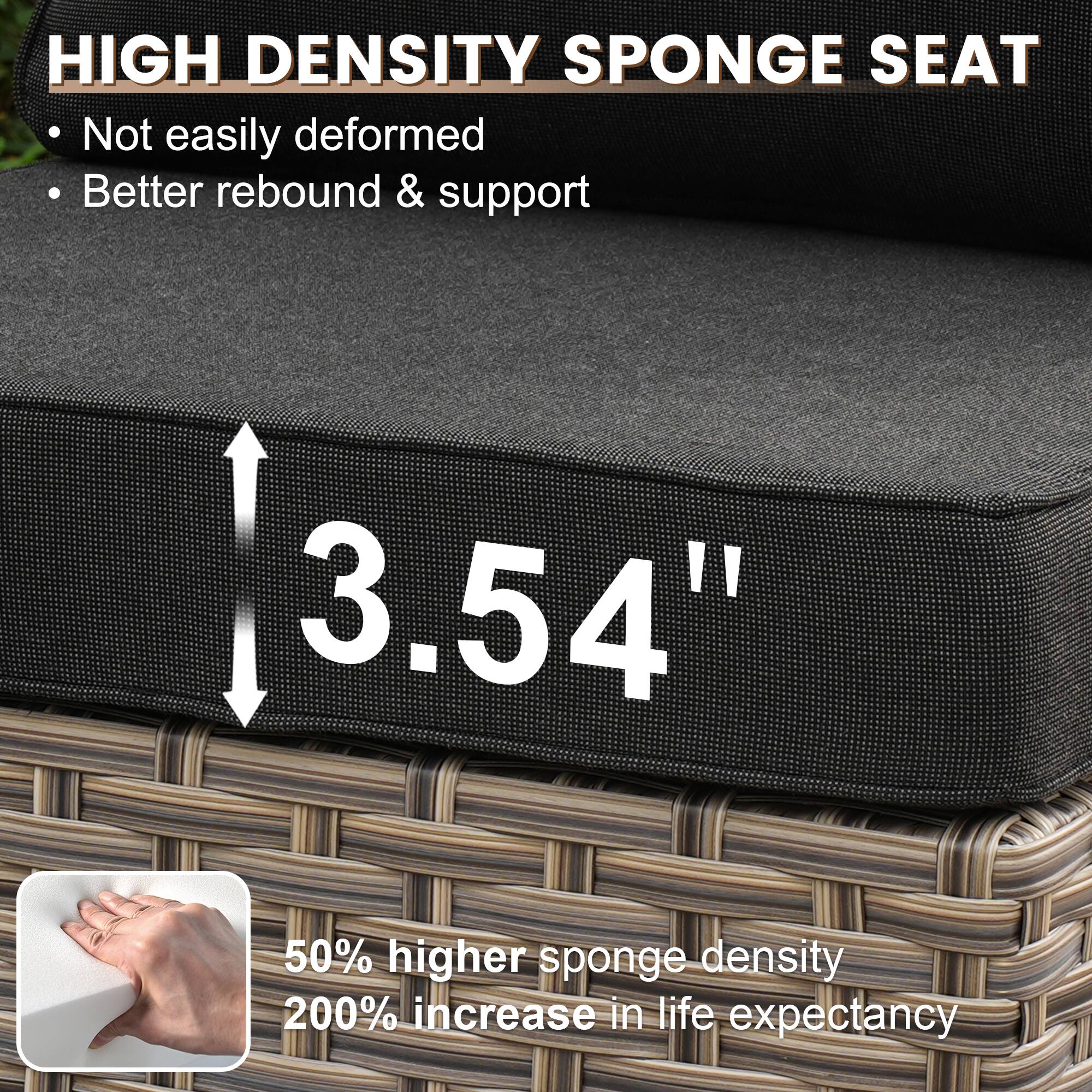 HIGH DENSITY SPONGE SEAT  
- Not easily deformed  
- Better rebound & support  

3.54"  

50% higher sponge density  
200% increase in life expectancy