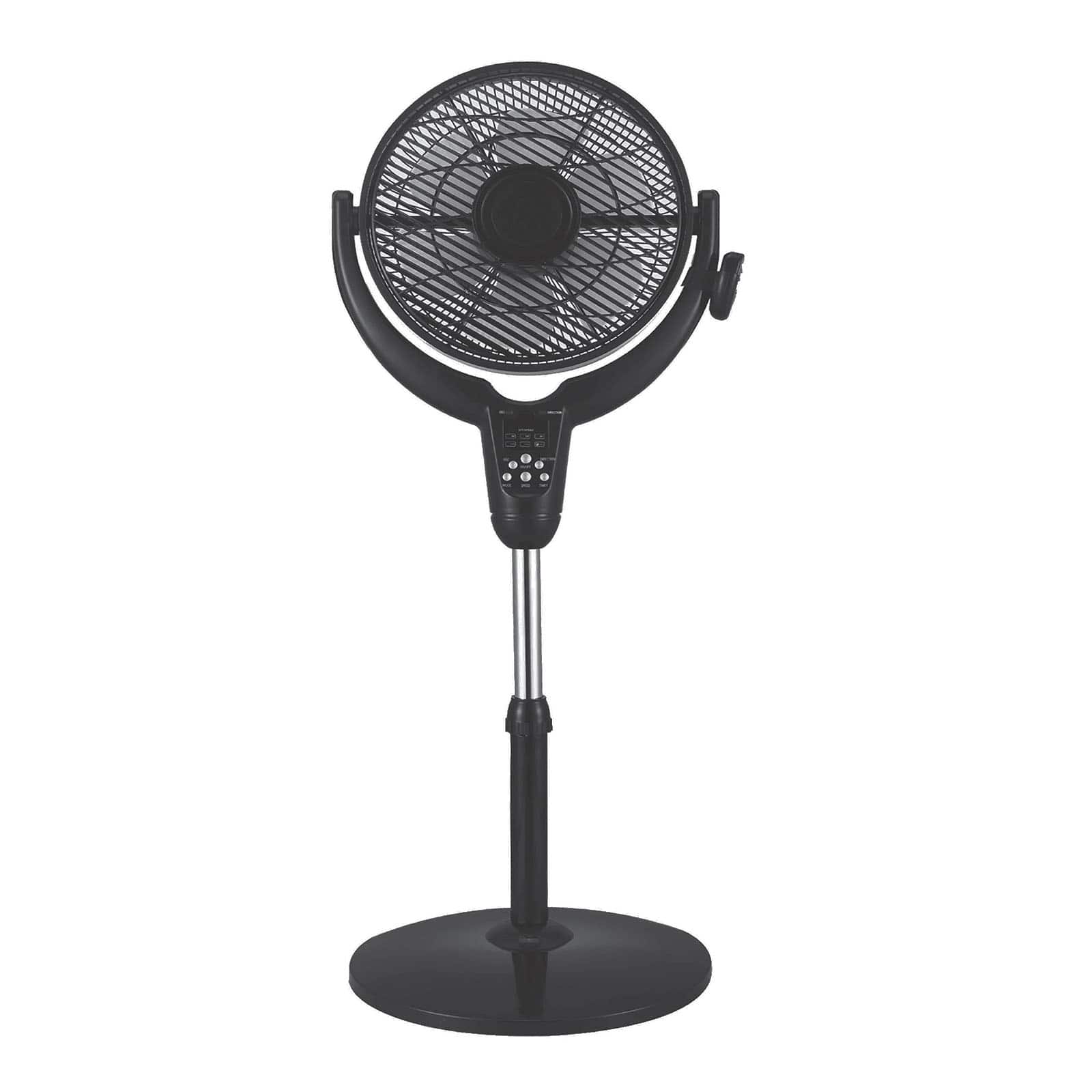 Optimus - 14 Inch Louver Rotating Oscil Pedestal Air Circulator with Remote, LED and Timer - Black