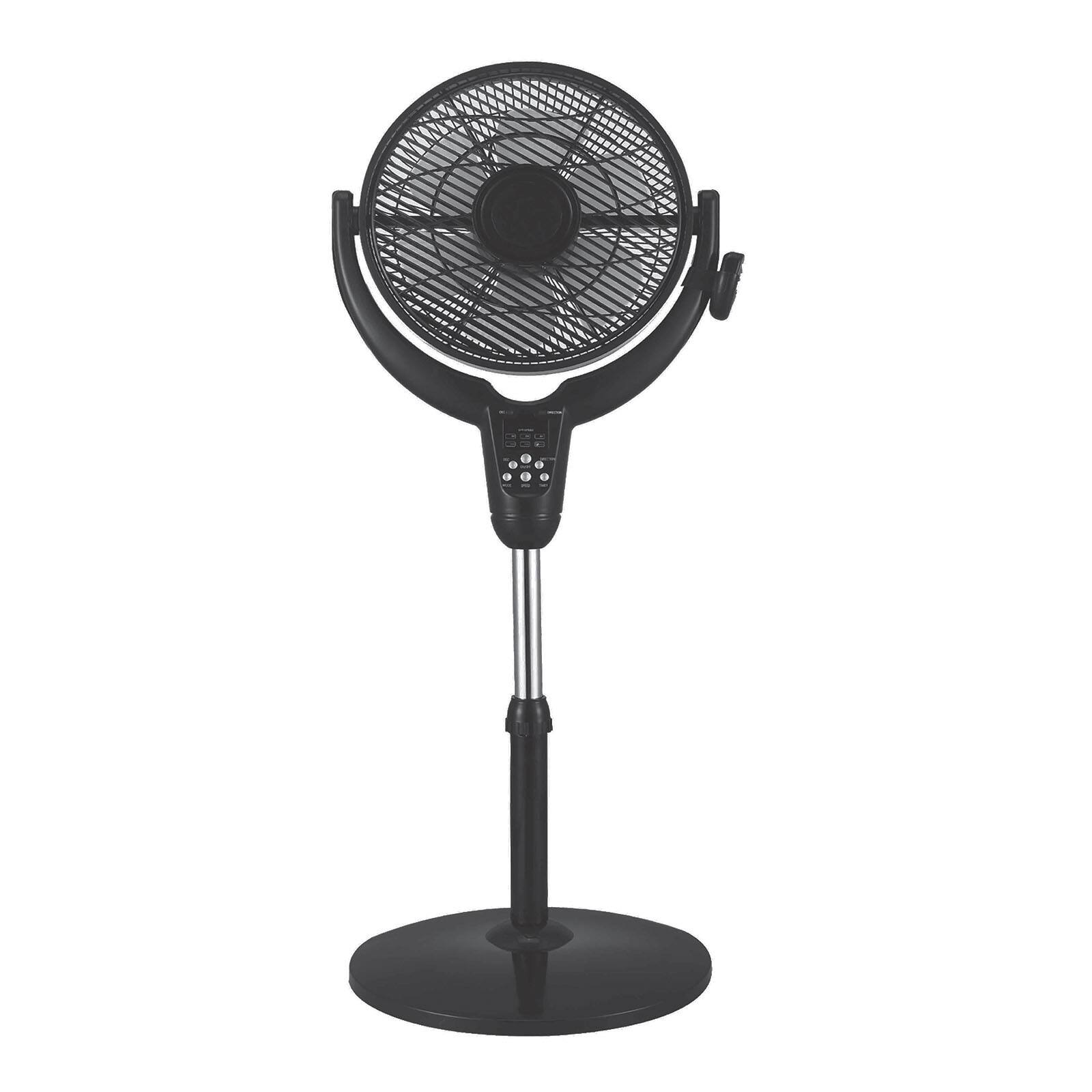 Front. Optimus - Optimus 14 Inch Louver Rotating Oscil Pedestal Air Circulator with Remote, LED and Timer - Black.