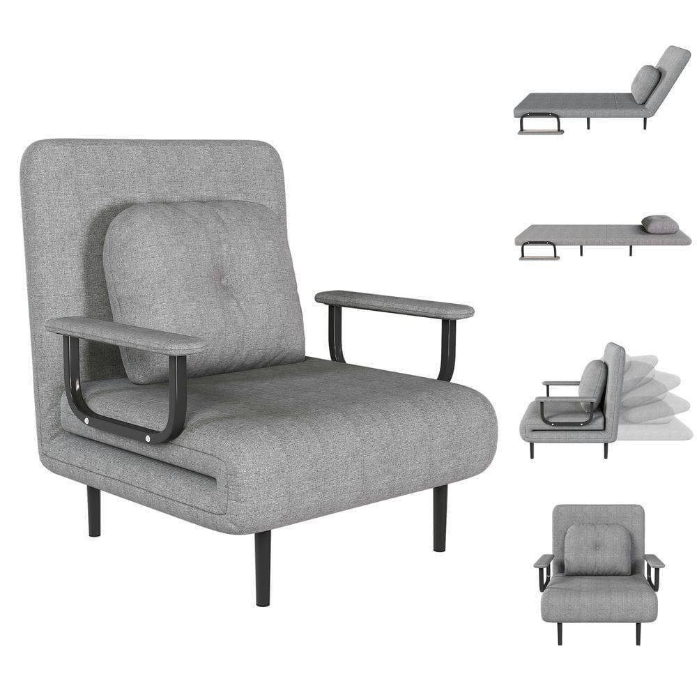 Alt View 1. Kadyn - 5-in-1 Convertible Sleeper Chair, Multi-Position Adjustable Backrest with Pillow, Space-Saving Design, Grey - Gray.