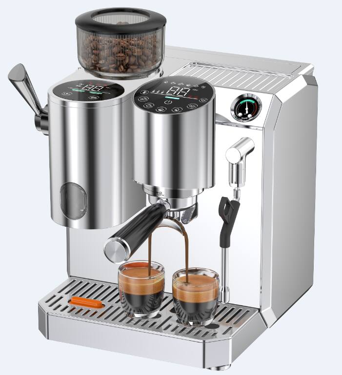 Front. Electactic - Semi-Auto Espresso Machine w/ Grinder, 4-in-1, 30 Grind Settings, 9 Bar, PID & Descaling - SILVER.