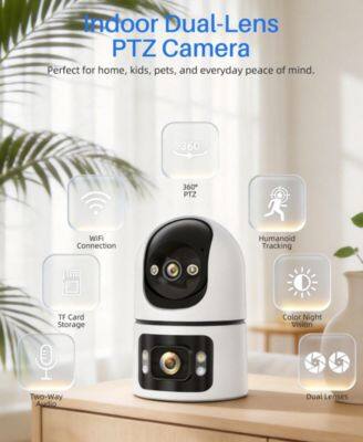 Indoor Dual-Lens PTZ Camera  
Perfect for home, kids, pets, and everyday peace of mind.  

- 360° PTZ  
- WiFi Connection  
- Humanoid Tracking  
- TF Card Storage  
- Color Night Vision  
- Two-Way Audio  
- Dual Lenses