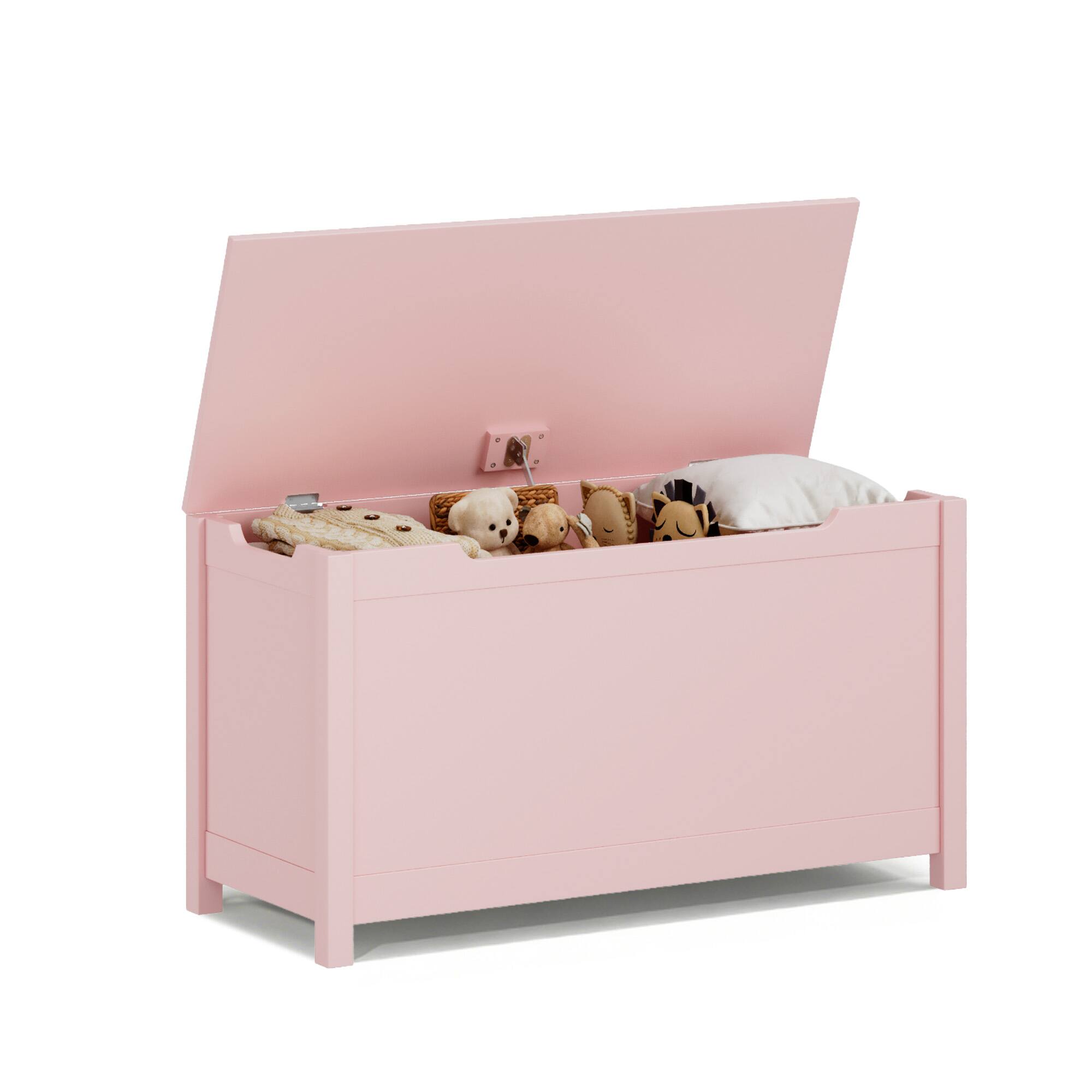 Alt View 4. Z-Edge - Kids Storage Bench, Wooden Toy Box Chest, Large Storage Cabinet with Safety Hinge for Playroom, Living Room or Entryway - Pink.