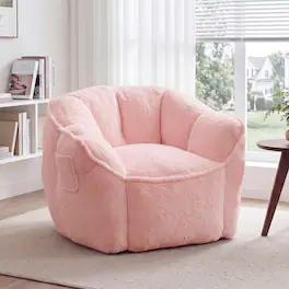 Vipbear - Bean Bag Chair for Adults and Kids, Single Sofa Couch with Back Support and Armrest for Living Room, Bedroom, Apartment - Pink