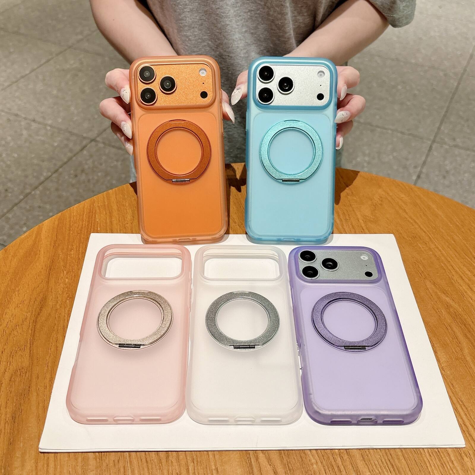 Alt View 5. Dteck - Magnetic Case for Apple iPhone 17 Pro Max with 360 Rotating Ring Kickstand, Slim Hybrid Shockproof Protective Cover - White.