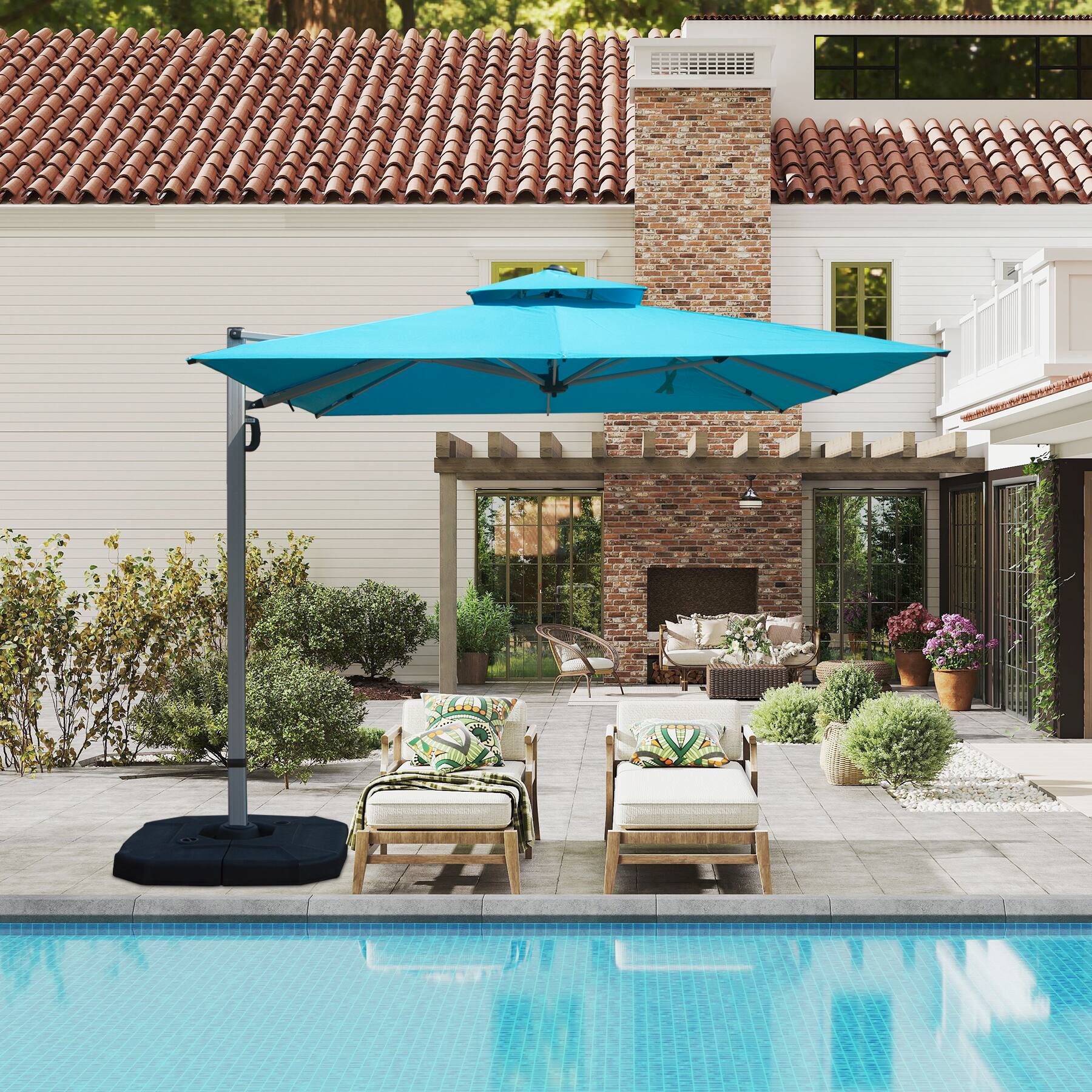 Alt View 1. Ecooso - 9'x 11' Rectangle Cantilever Umbrella with Center Pole (Base Not Included) - Lake Blue.