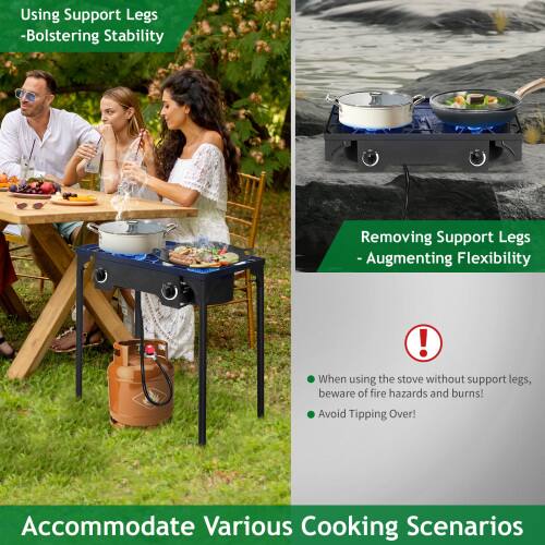 Using Support Legs - Bolstering Stability

Removing Support Legs - Augmenting Flexibility

When using the stove without support legs, beware of fire hazards and burns! Avoid Tipping Over!

Accommodate Various Cooking Scenarios
