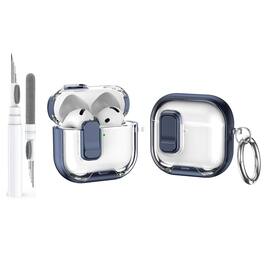 Dteck - For Airpods Pro 3rd Gen (2025) Shockproof Clear Safety Lock Design Case With Metal Ring + Clean Pen - Darkblue