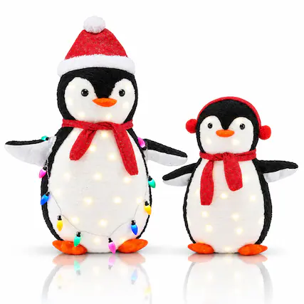 Front. Sweet - 2-Piece Lighted Penguin Family, 150 LED Lights, Pop Up Outdoor Christmas Yard Decoration - Red.