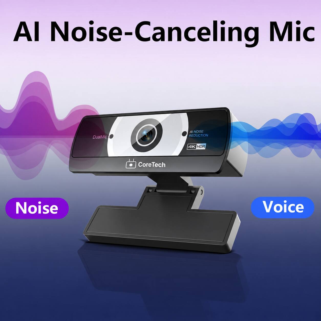 AI Noise-Canceling Mic  
DualMic  
AI NOISE REDUCTION  
4K HDR  
CoreTech  
Noise  
Voice