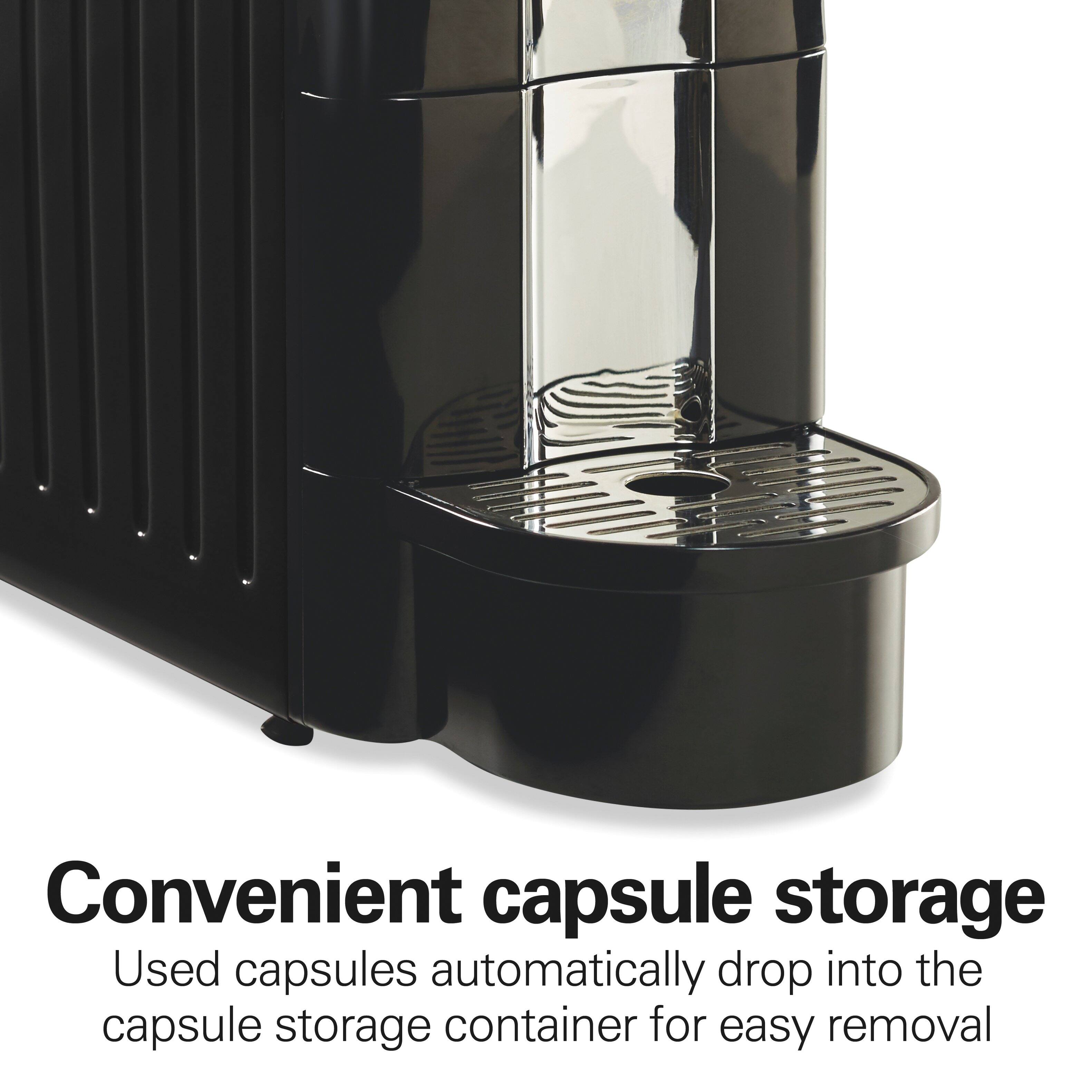 Convenient capsule storage  
Used capsules automatically drop into the capsule storage container for easy removal