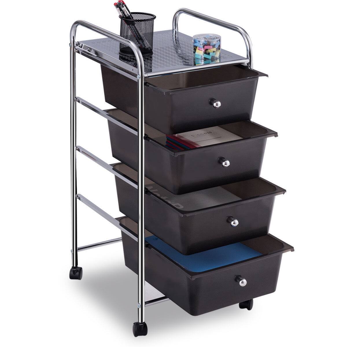 Alt View 5. Costway - 4 Drawers Metal Rolling Storage Cart Scrapbook Supply & Paper Home Office - Black.