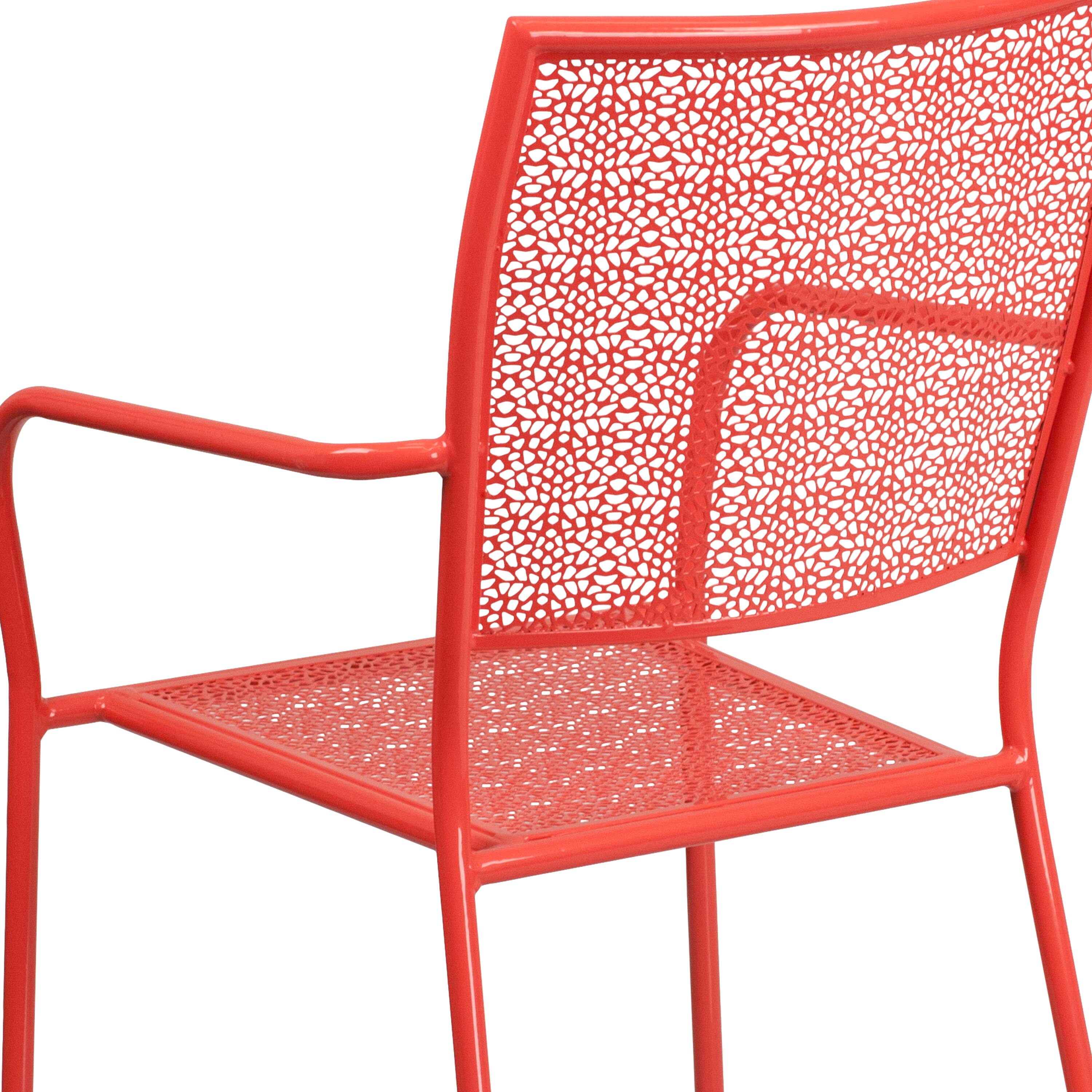 Alt View 9. Emma + Oliver - Commercial Grade Colorful Metal Patio Arm Chair with Square Back - Coral.