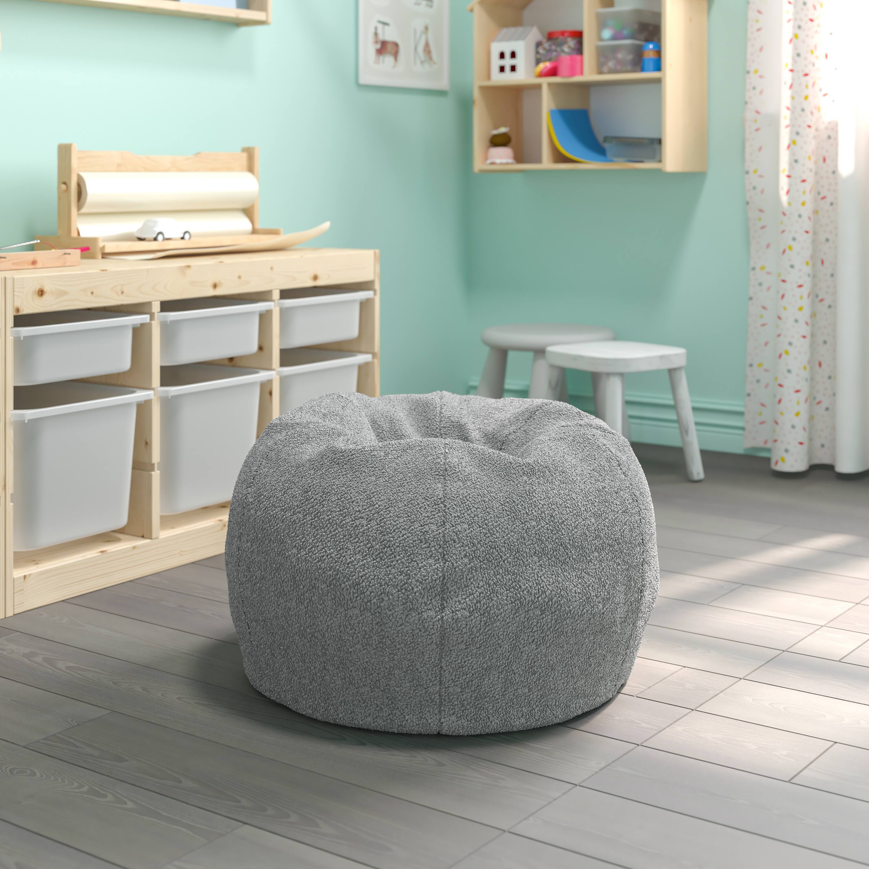 Alt View 1. Emma + Oliver - Small Bean Bag Chair for Kids and Teens - Gray Sherpa.