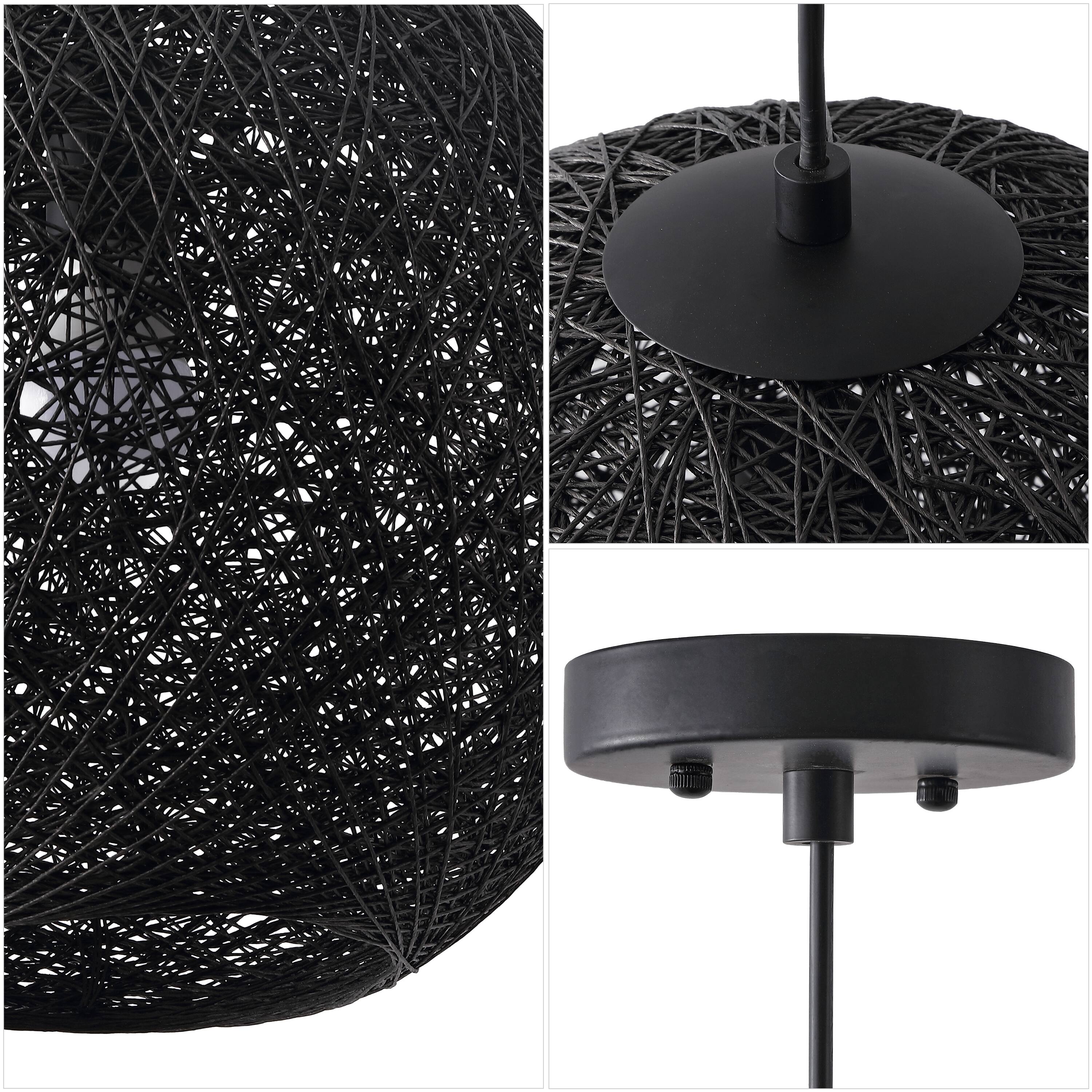 Alt View 4. Jonathan Y - Lacey 16" Modern 1-Light Black Woven Paper Round Globe Pendant Light with Adjustable Cord and LED Bulb for Living Room - Black.