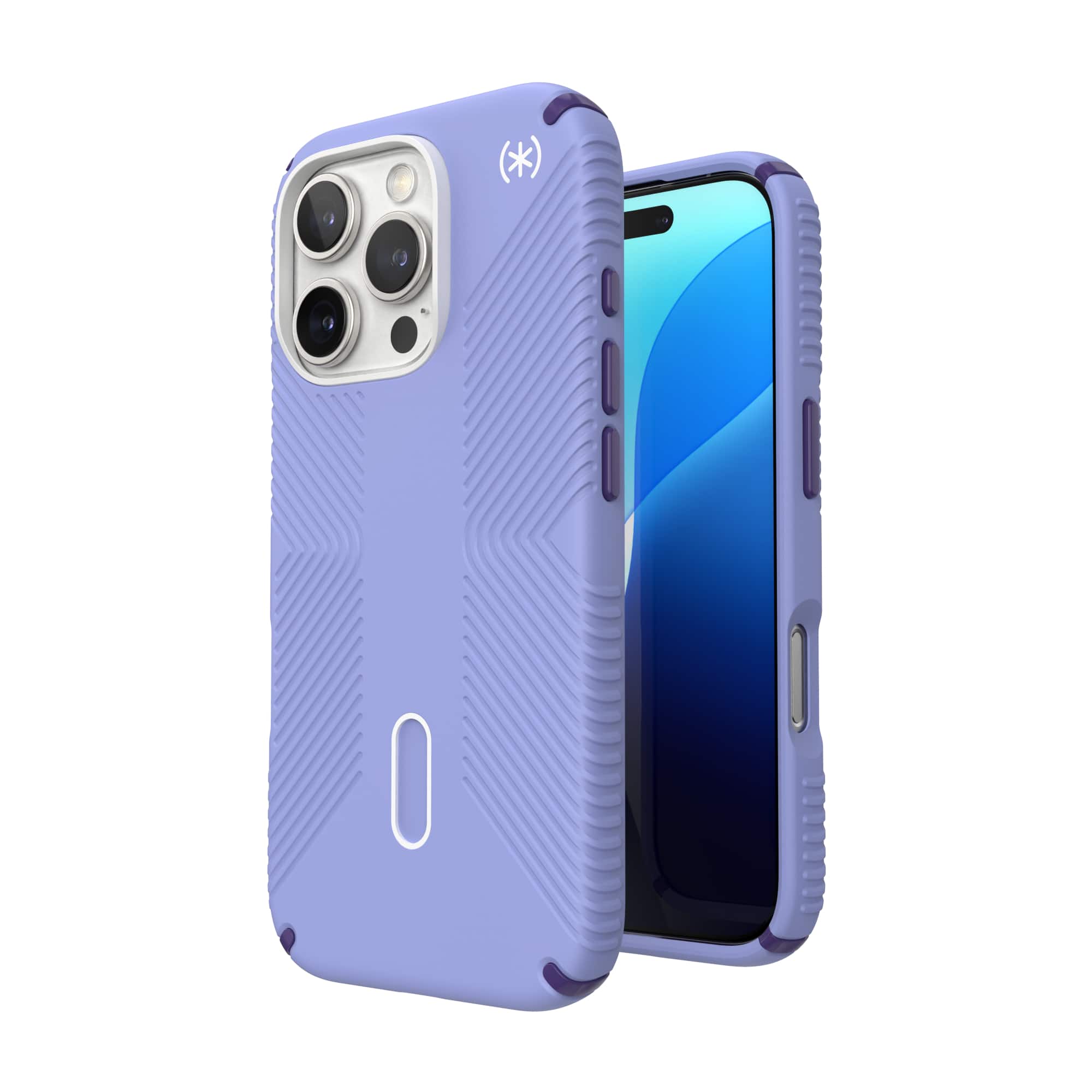 Angle. Speck - Presidio2 Grip ClickLock Case with MagSafe for Apple iPhone 16 Pro - Future Lavender.