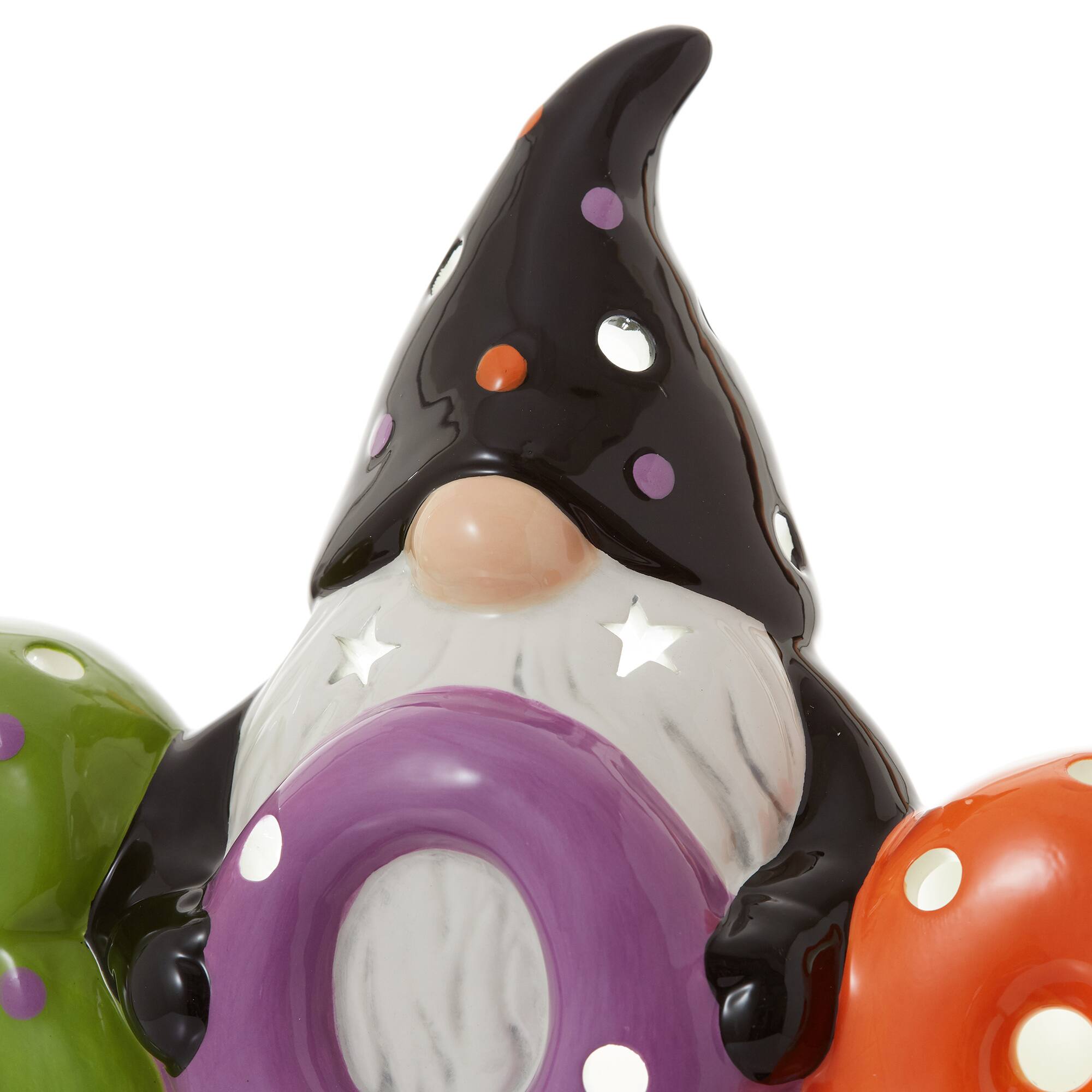 Alt View 2. Casafield - Pre-Lit Ceramic Halloween Hand-Painted Tabletop Indoor Home Decor - Multicolor Gnome.