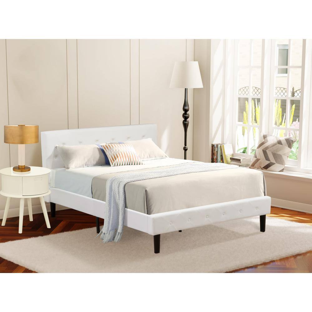 Alt View 2. East West Furniture - NLF-19-F Nolan Platform Bed Frame - Button Tufted White Velvet Fabric Padded Headboard & Footboard - Black.