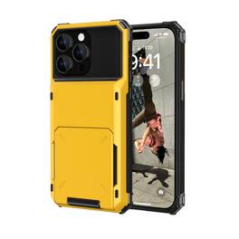 Dteck - for Apple iPhone 15 Pro Max Dual Layer Protective Phone Case with Hidden 5-Card Holder Wallet Slot Flip Open Back Cover - Yellow