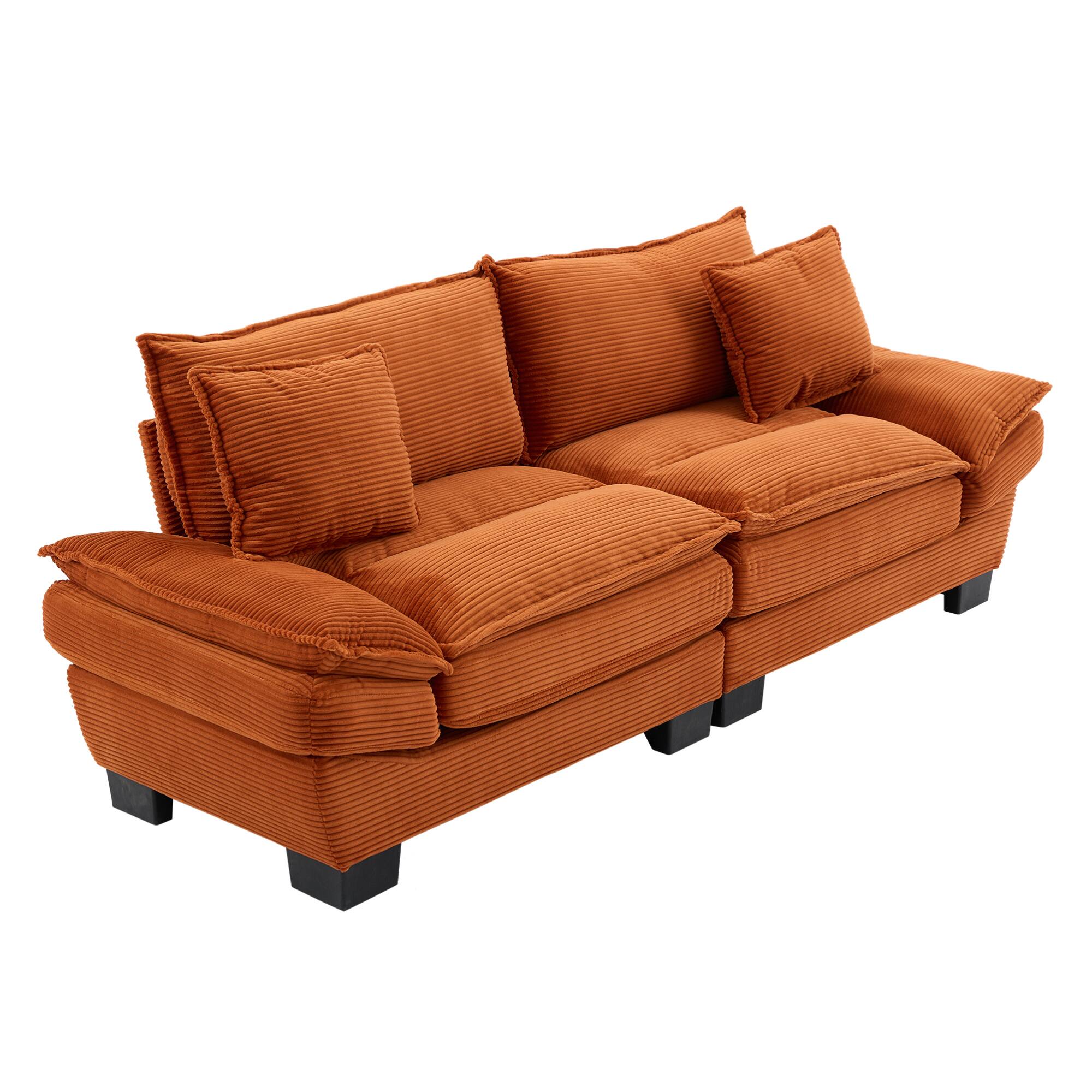 Back. GOODSILO - Plush Corduroy Convertible Sofa Bed | Deep-Seating Sleeper with Accent Pillows for Home & Office - Orange.