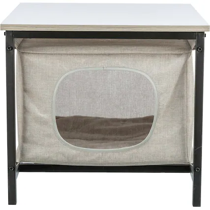 Front. TRIXIE - Emmie Indoor Cat Condo, Cat Bed Side Table, Cat Hideaway Cave with Cozy Cushion - Gray.