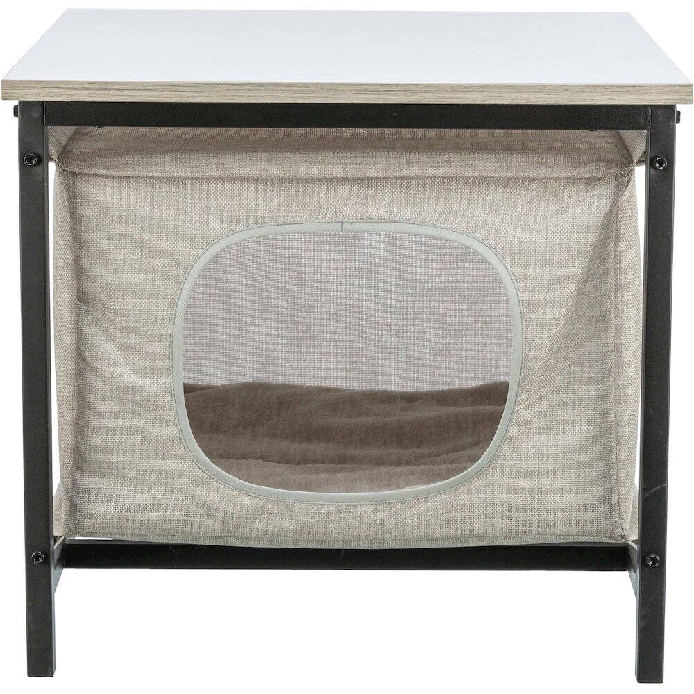 Front. TRIXIE - Emmie Indoor Cat Condo, Cat Bed Side Table, Cat Hideaway Cave with Cozy Cushion - Gray.