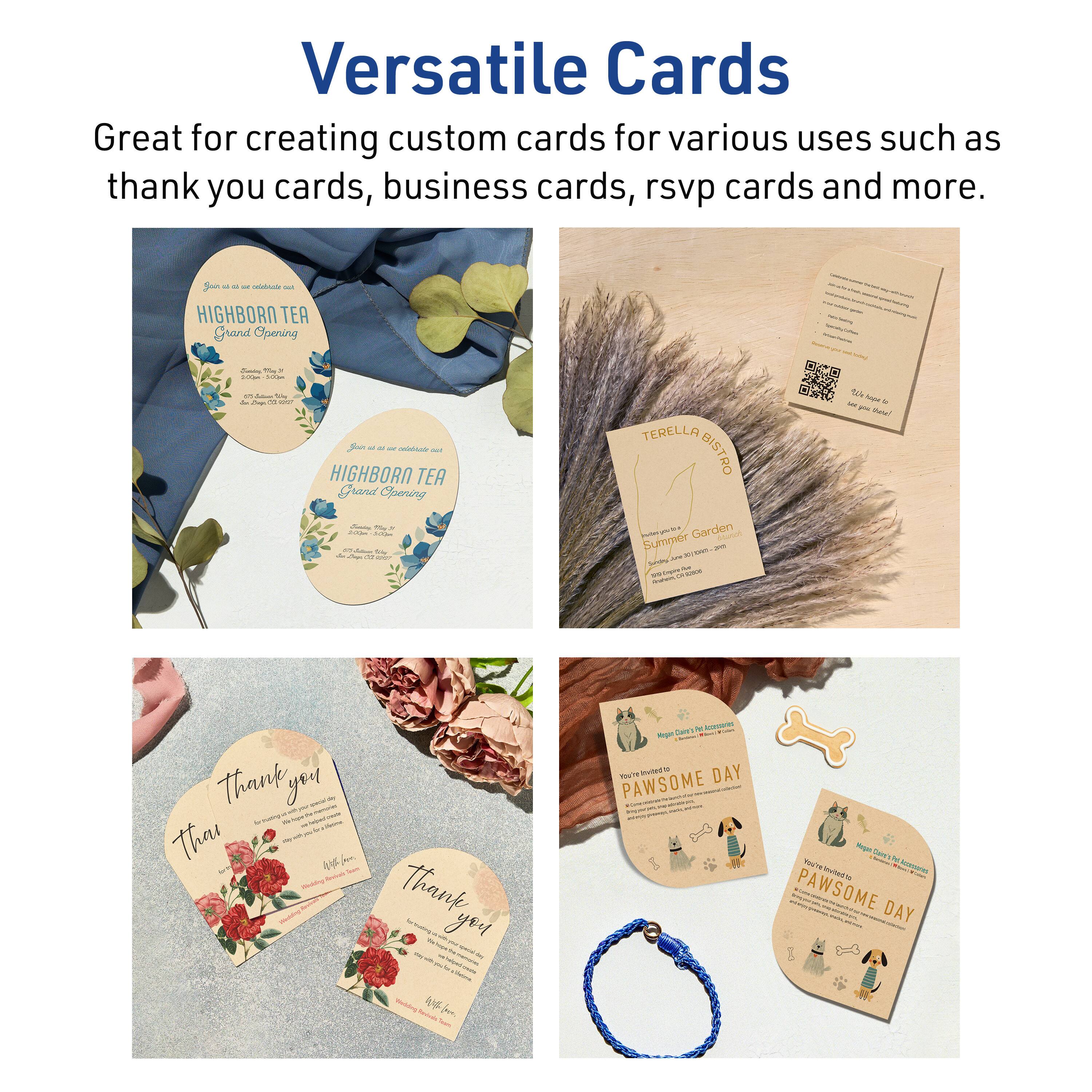 Versatile Cards

Great for creating custom cards for various uses such as thank you cards, business cards, rsvp cards and more.

HIGHBORN TEA
Grand Opening

TERELLA BISTRO
Summer Garden

Thank you

PAWSOME DAY