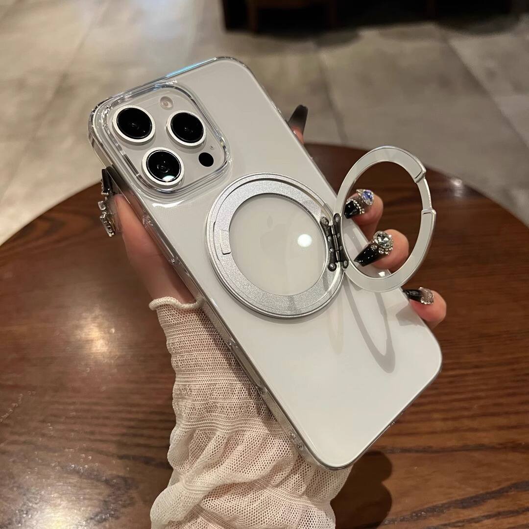 Angle. Gravity Ridge - for iPhone 15 Pro Magnetic Case with Sturdy 360°Ring Stand, Military-Grade Shockproof Kickstand Compatible with MagSafe - Clear.