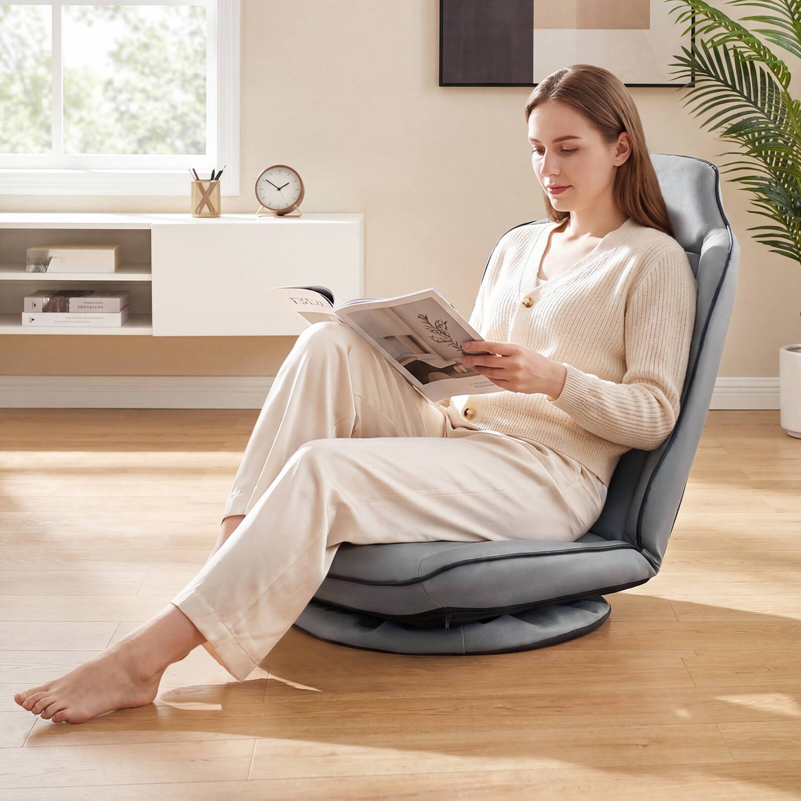 Alt View 3. Costway - Costway 360° Swivel Floor Gaming Chair with 5-Level Adjustable Backrest&Padded Seat Cushion - Gray.