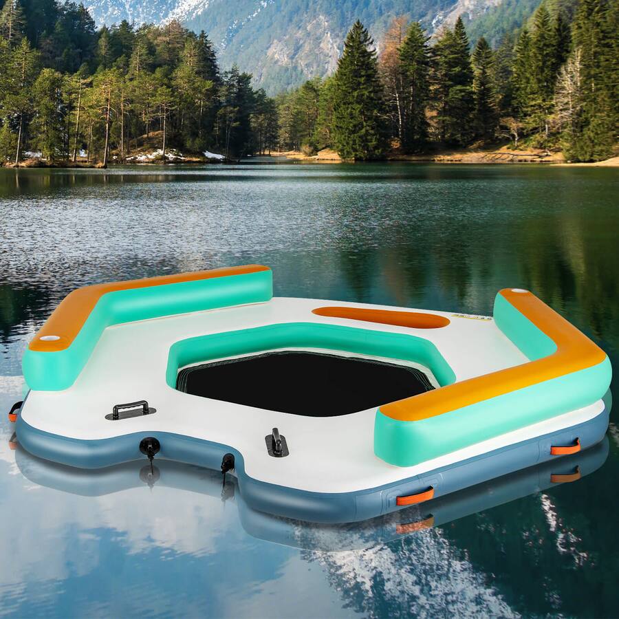 Costway 8.7 ft Inflatable Floating Dock with Detachable Ladder Mesh ...