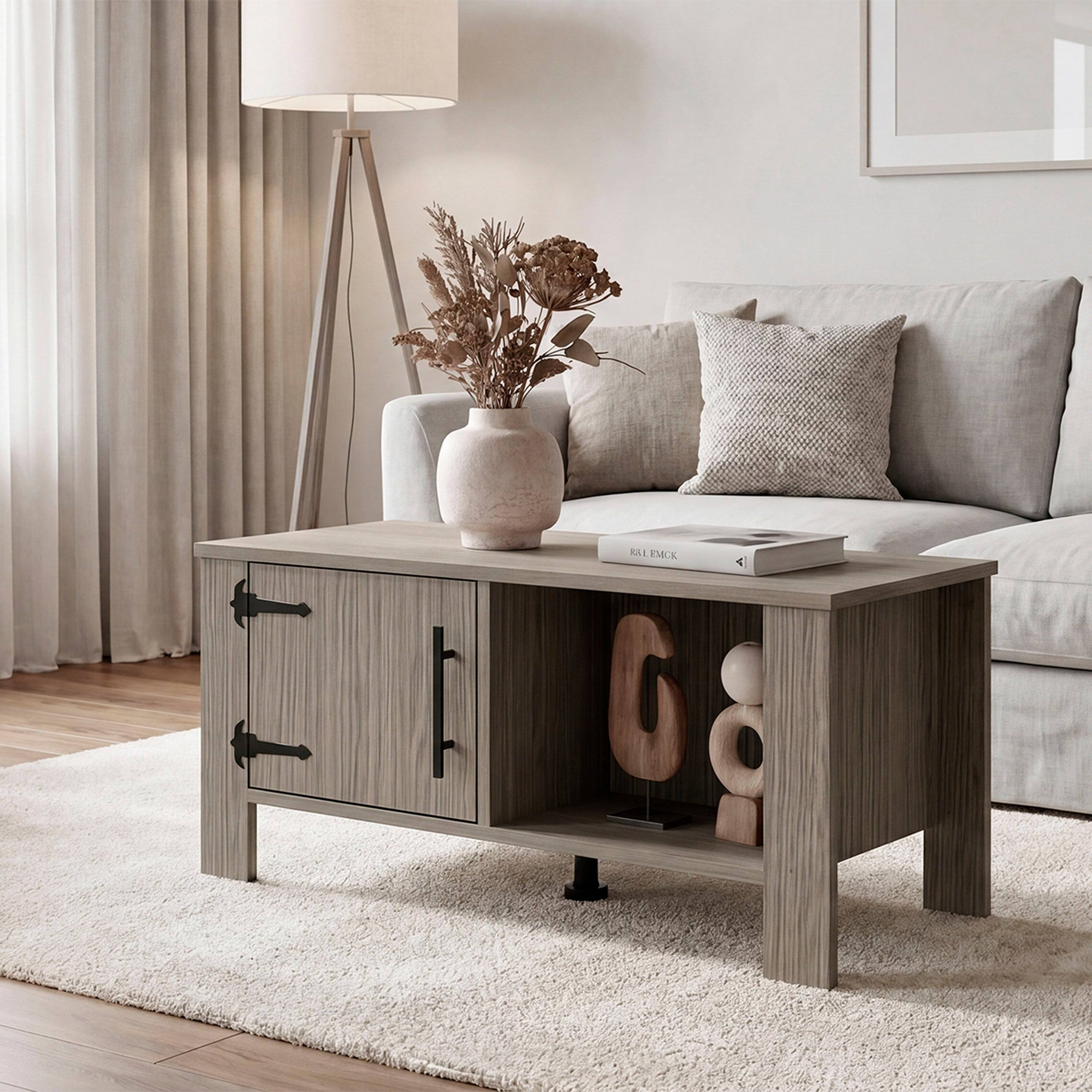 TuHome Freedom Rustic Farmhouse Coffee Table with One Door Storage ...