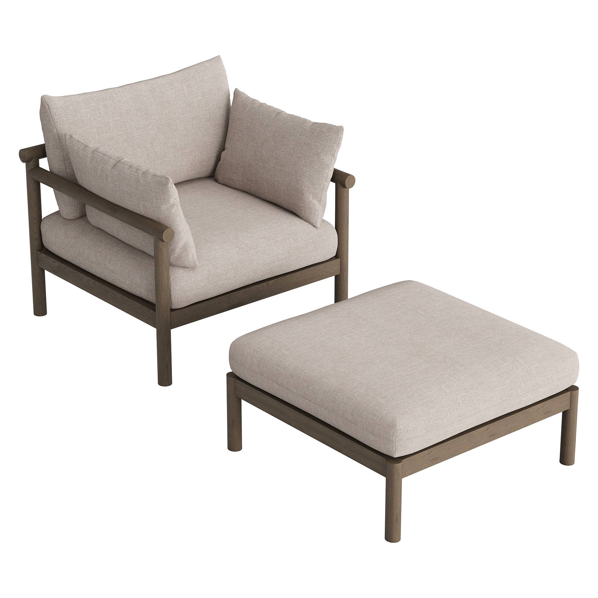Angle. Modway - Eleni 2-Piece Outdoor Teak Wood Armchair and Ottoman Set by Modway - Weathered Gray Pebble.