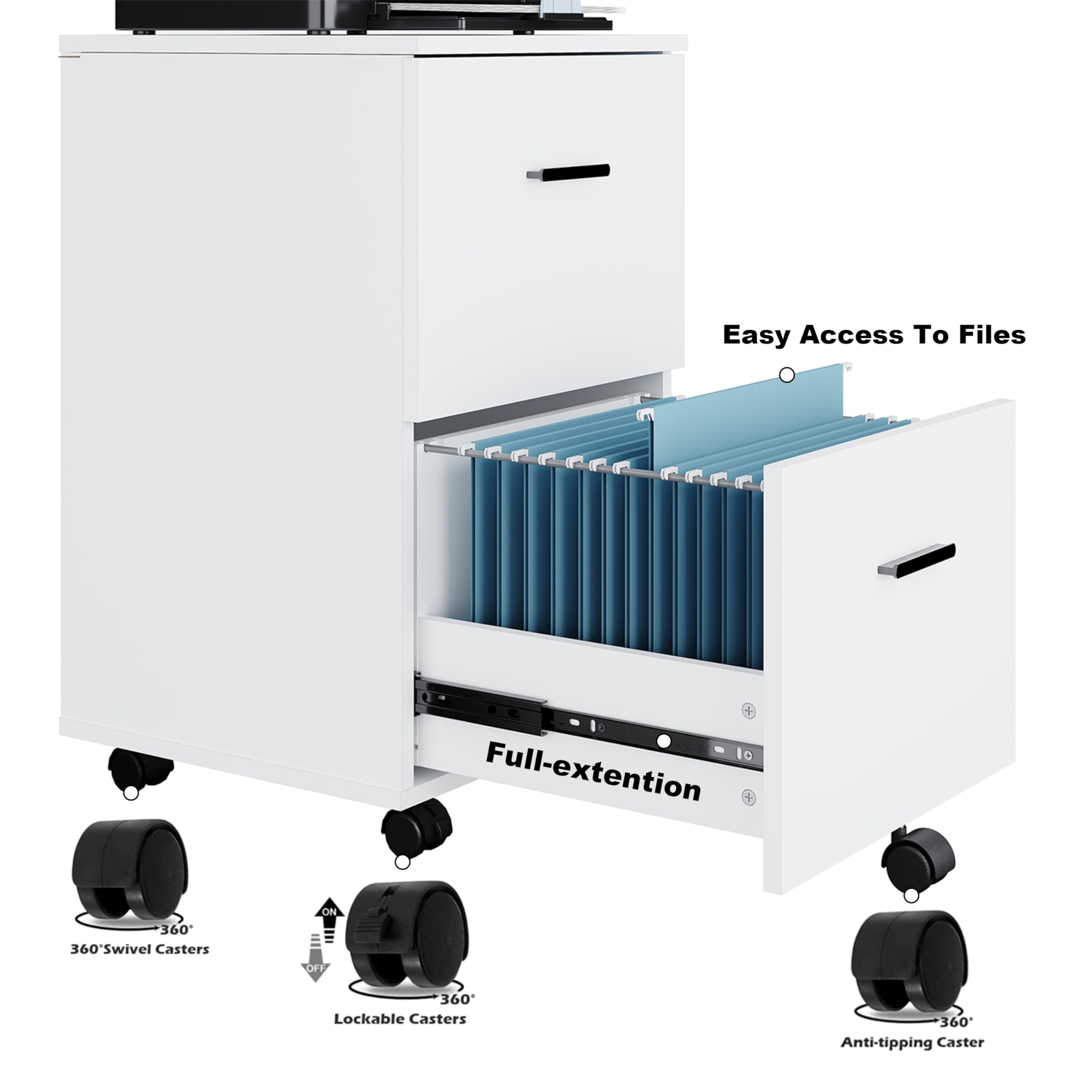 Easy Access To Files

Full-extension

360° Swivel Casters

Lockable Casters

Anti-tipping Caster