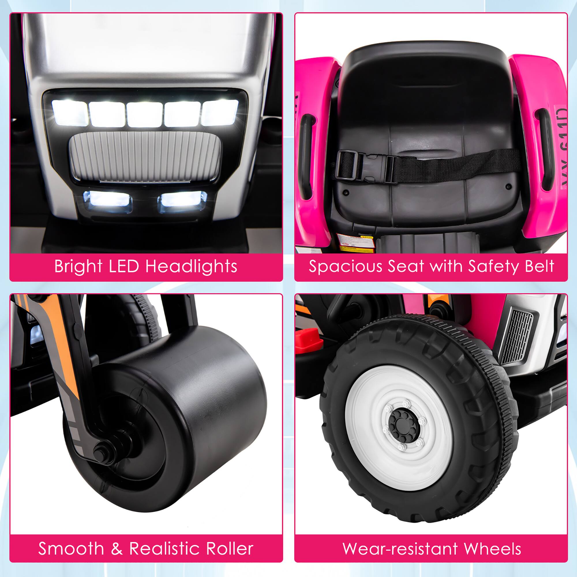 1. Bright LED Headlights
2. Spacious Seat with Safety Belt
3. Smooth & Realistic Roller
4. Wear-resistant Wheels