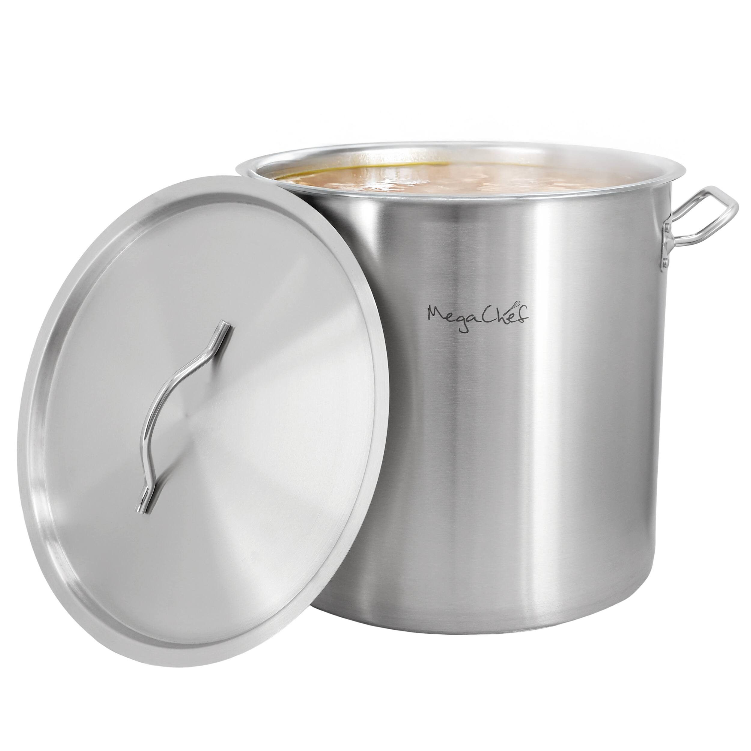 MegaChef - Professional Kitchen 52.8 Quart Round Stainless Steel Stock Pot with Lid - Silver