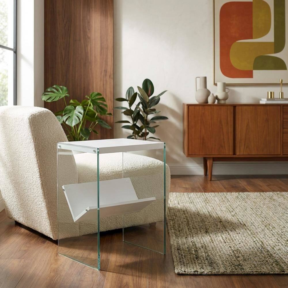 Alt View 1. FurniFact - Black Wood End Table with Storage Shelf and Modern Design - White.